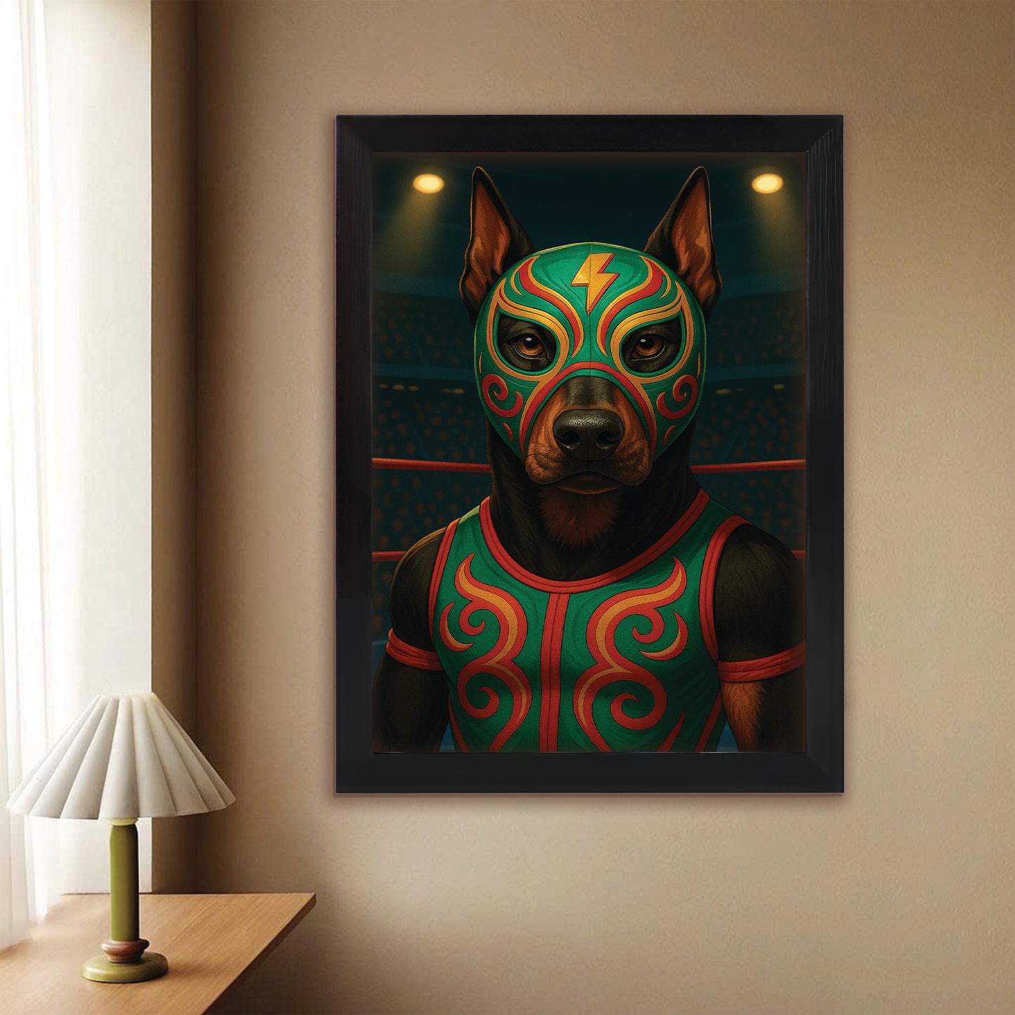 Custom Photo Lucha Libre Wrestler Mask Dog Canvas Framed Wall Art Gift For Dog Lovers