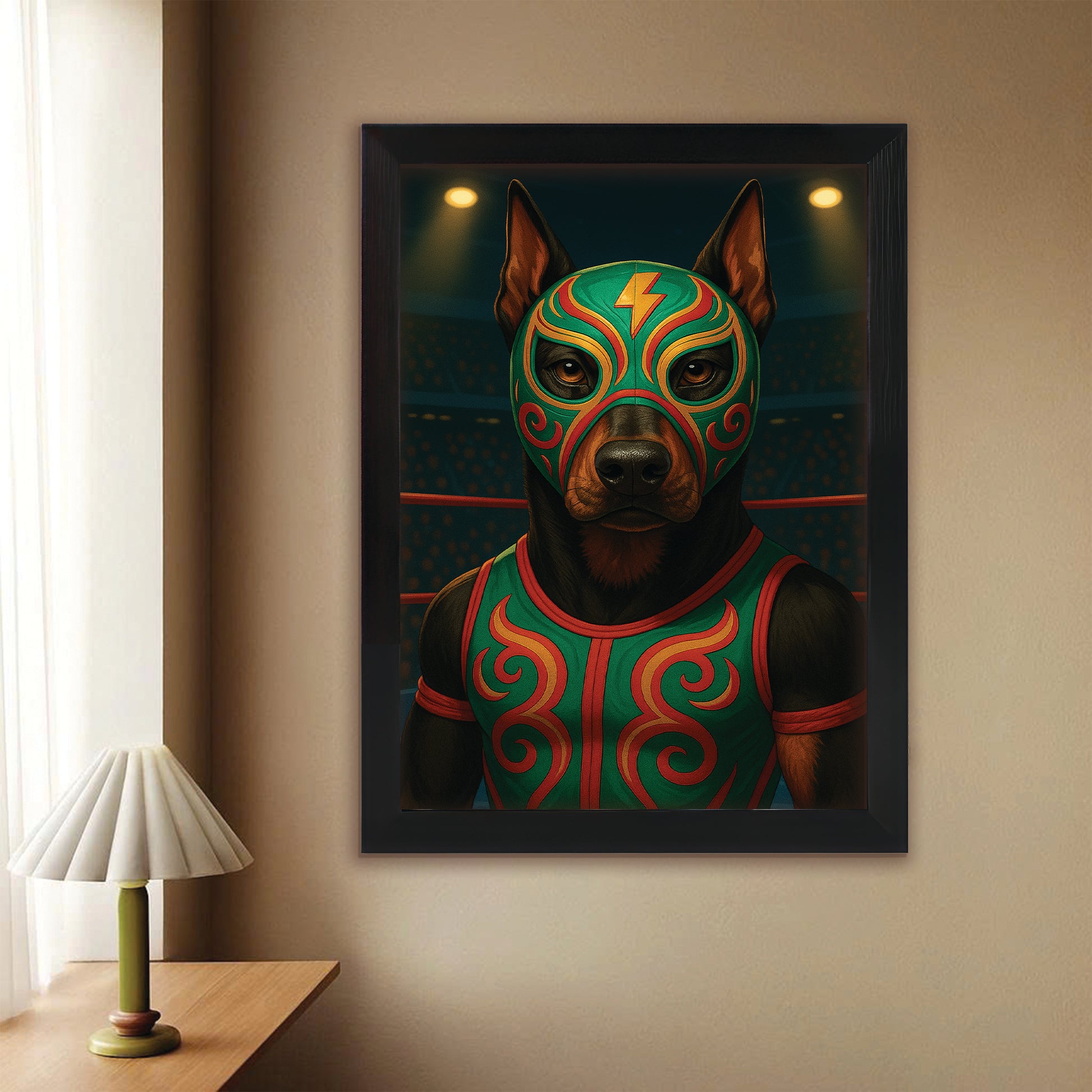 Custom Photo Lucha Libre Wrestler Mask Dog Canvas Framed Wall Art Gift For Dog Lovers