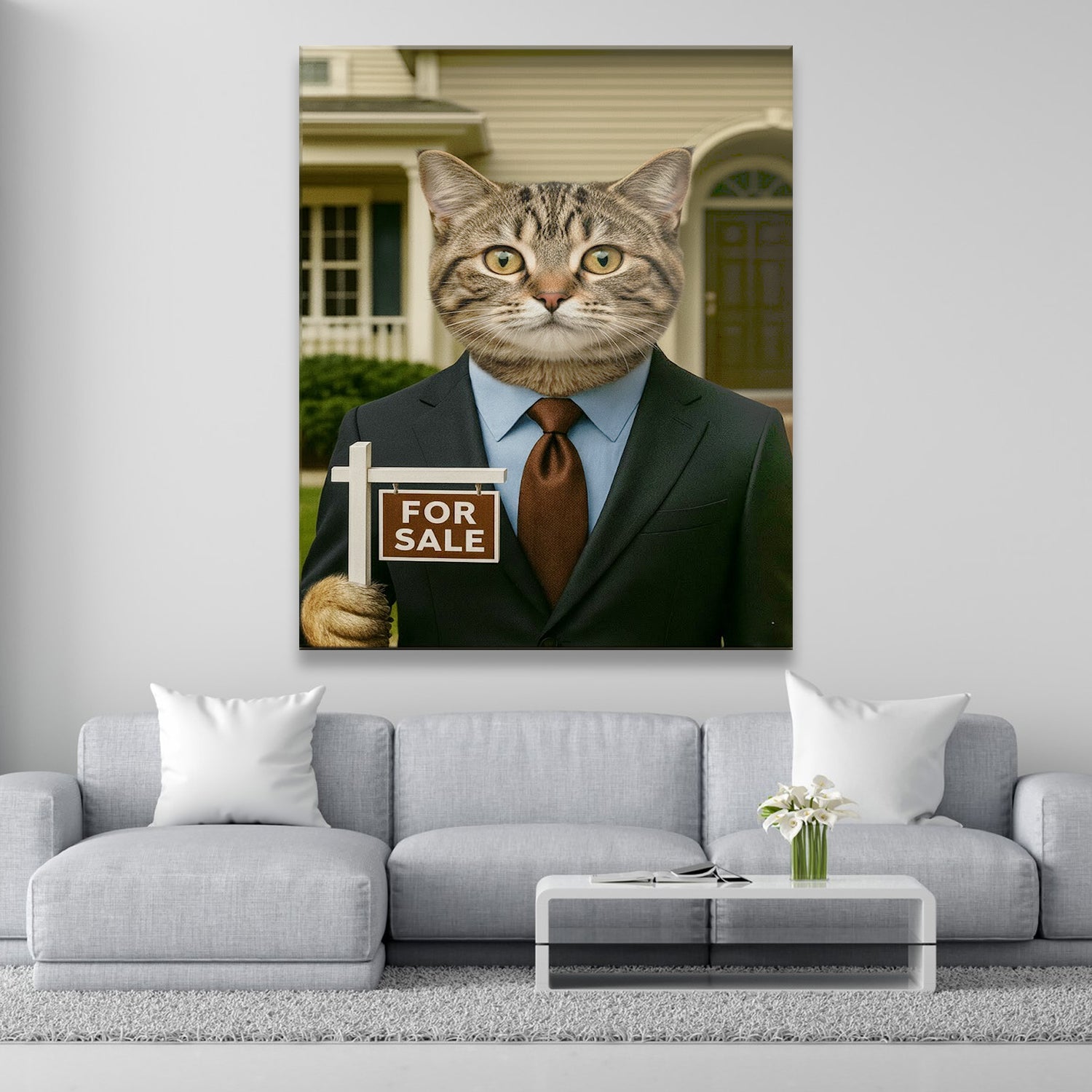 Custom Photo Realtor Cat Canvas Gift For Cat Lovers