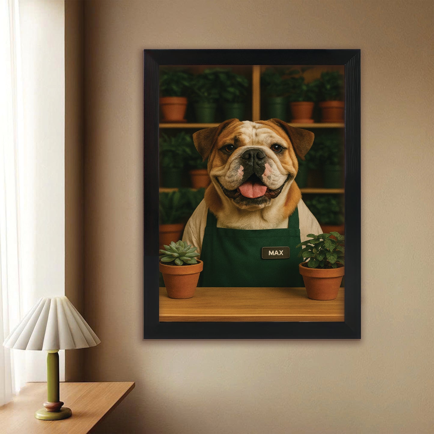 Custom Photo Gardener Dog Canvas Framed Wall Art Gift For Dog Lovers
