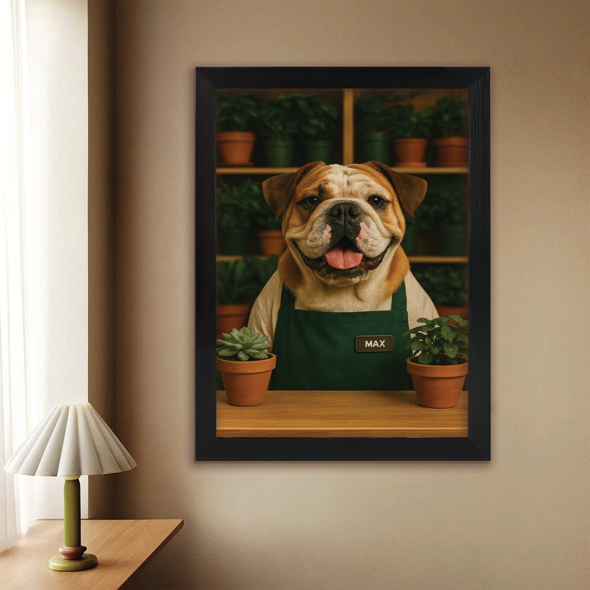 Custom Photo Gardener Dog Canvas Framed Wall Art Gift For Dog Lovers
