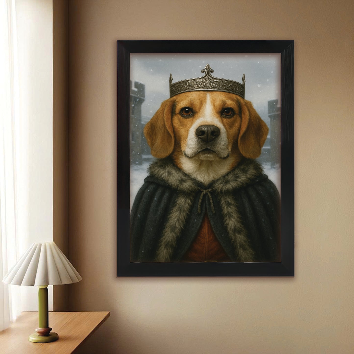 Custom Photo Winter King Royal Dog Canvas Framed Wall Art Gift For Dog Lovers