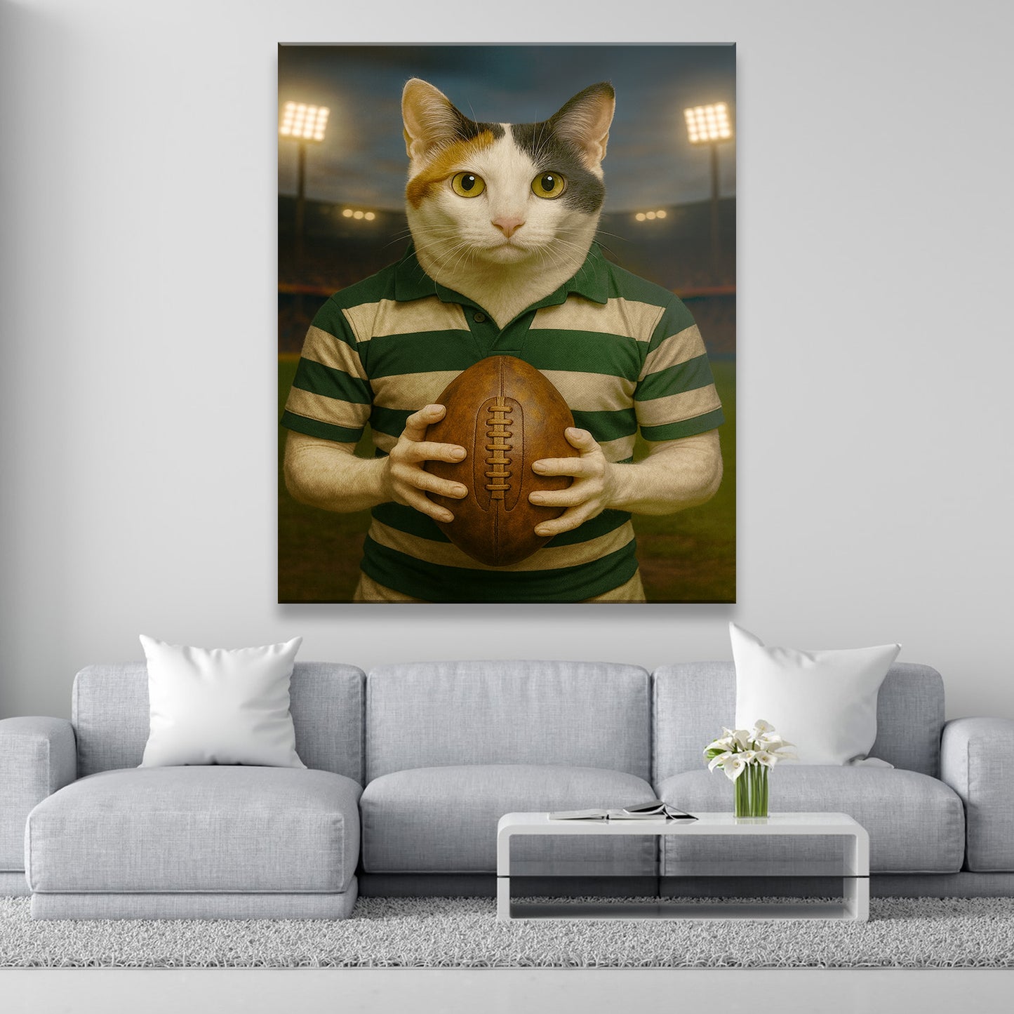 Custom Photo Rugby Player Cat Canvas Gift For Cat Lover