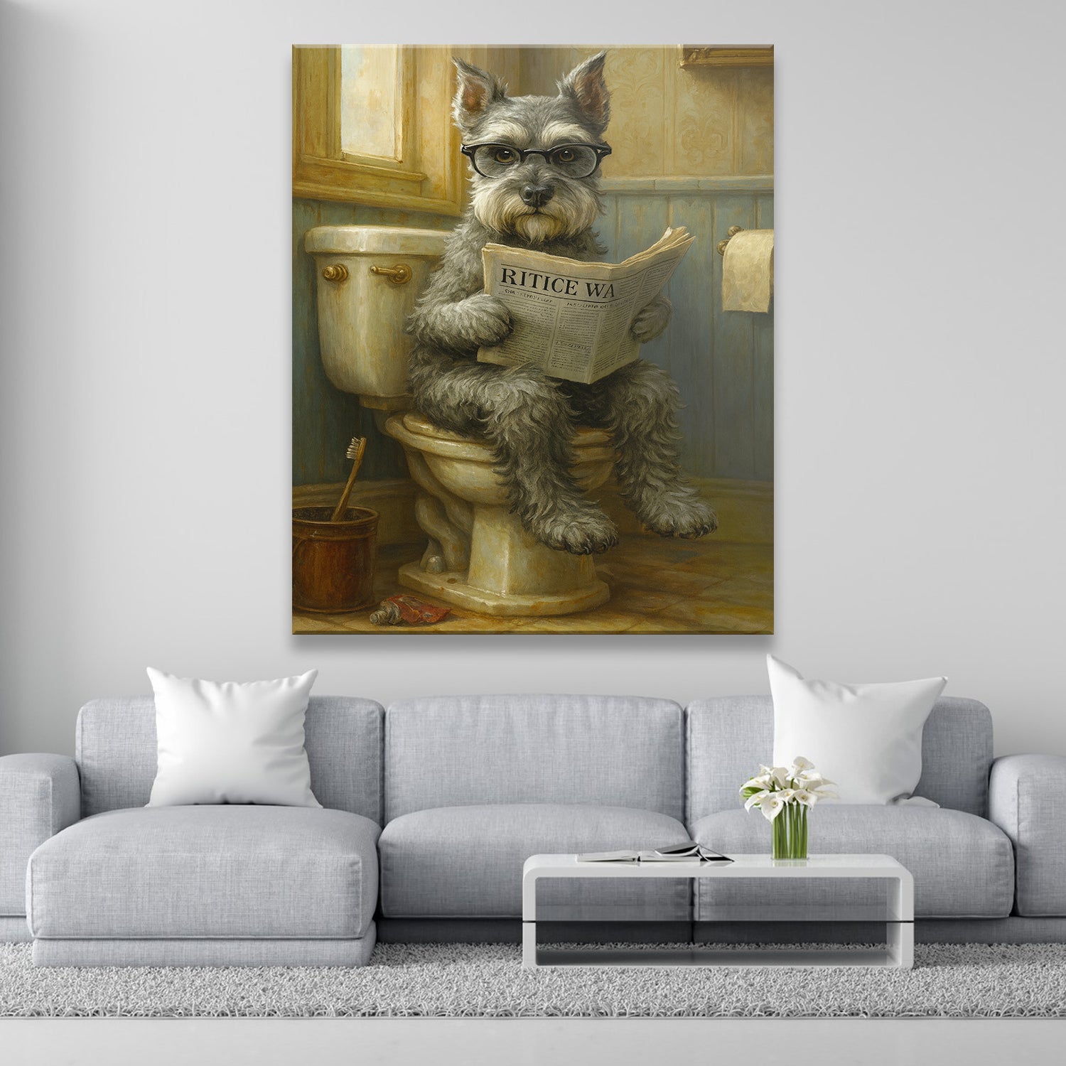 Custom Photo Dog In Bathroom Canvas Gift For Dog Lovers