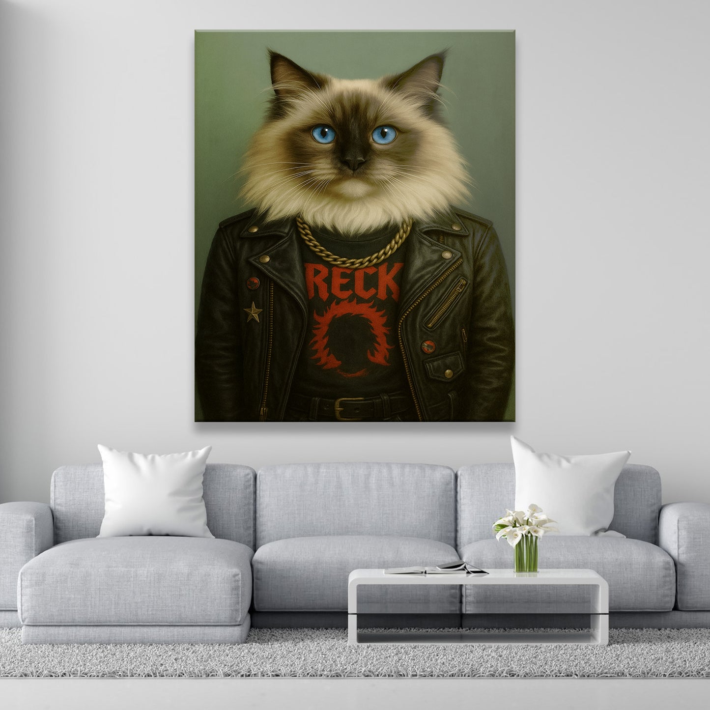 Custom Photo Rock n Roll Cat Canvas _ Gift For Cat Lovers