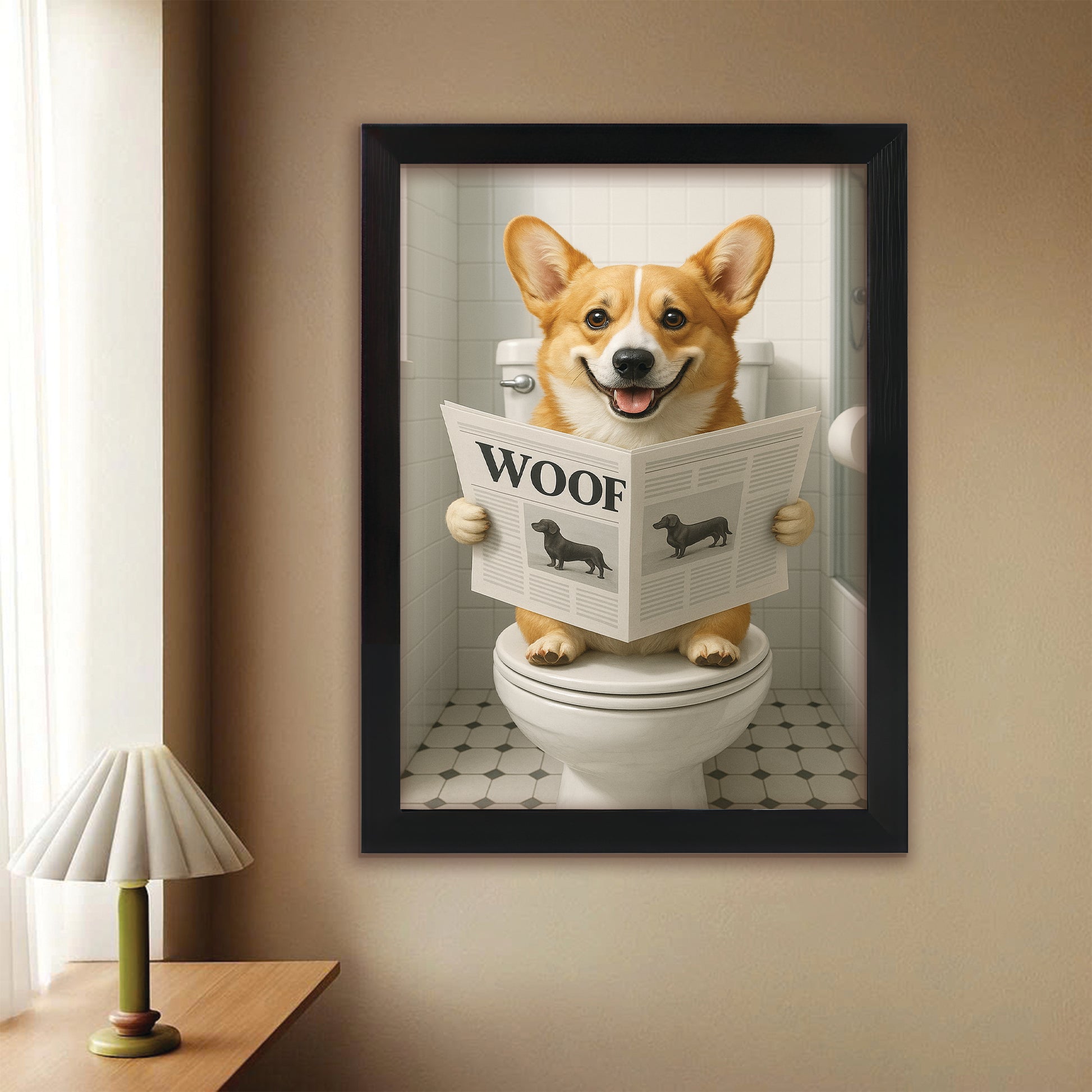 Custom Photo Dog Bathroom Style 6 Canvas Framed Wall Art Gift For Dog Lovers