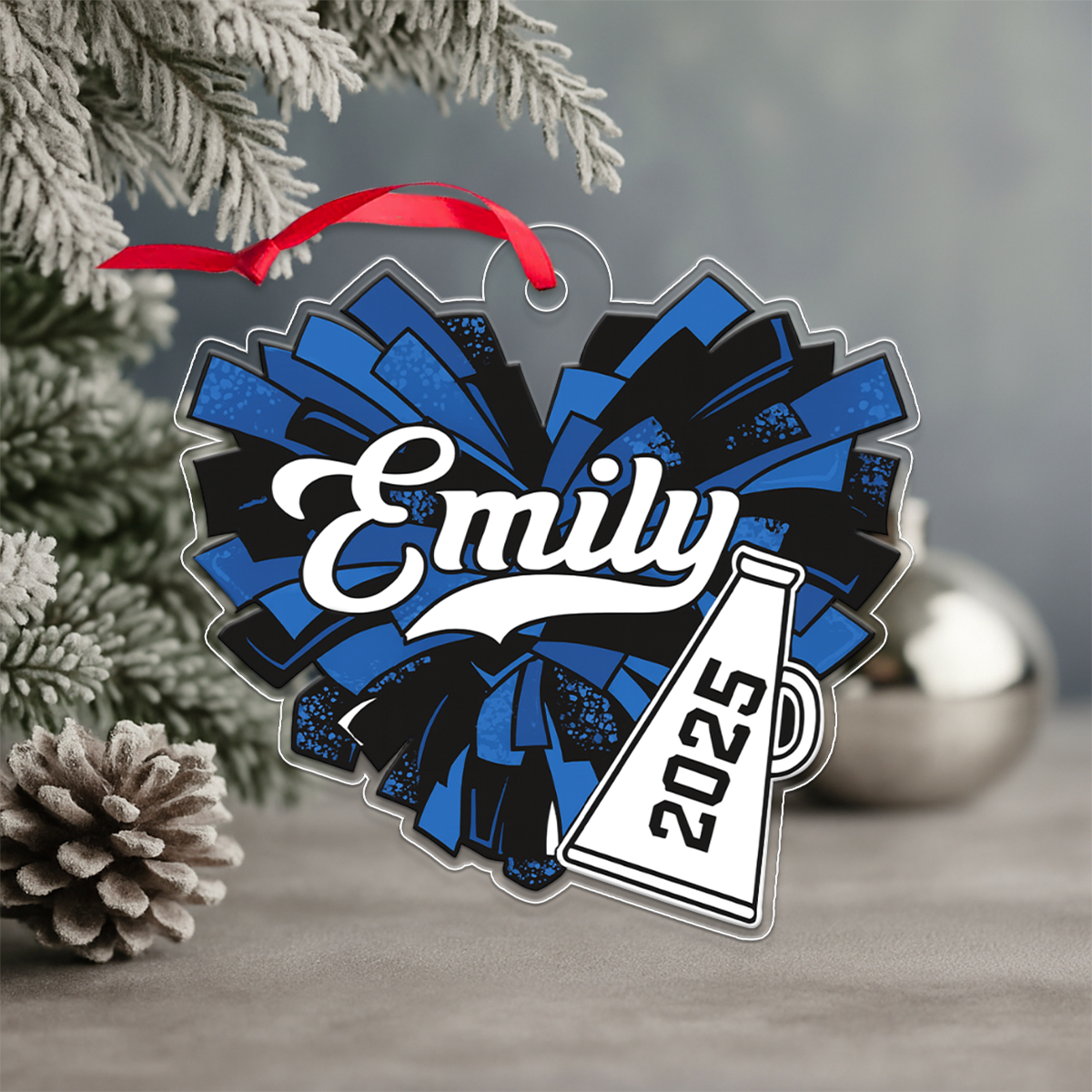 Custom Name Cheerleader Pom Poms Girl Acrylic Ornament Christmas Gift