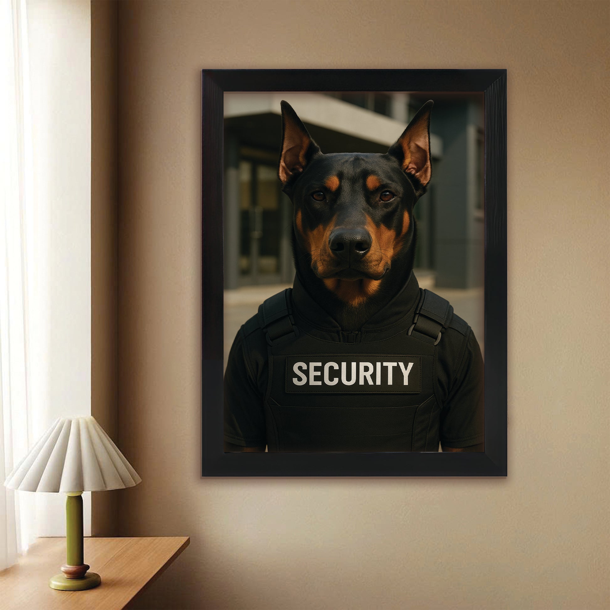 Custom Photo Security Guard Dog Canvas Framed Wall Art Gift For Dog Lovers