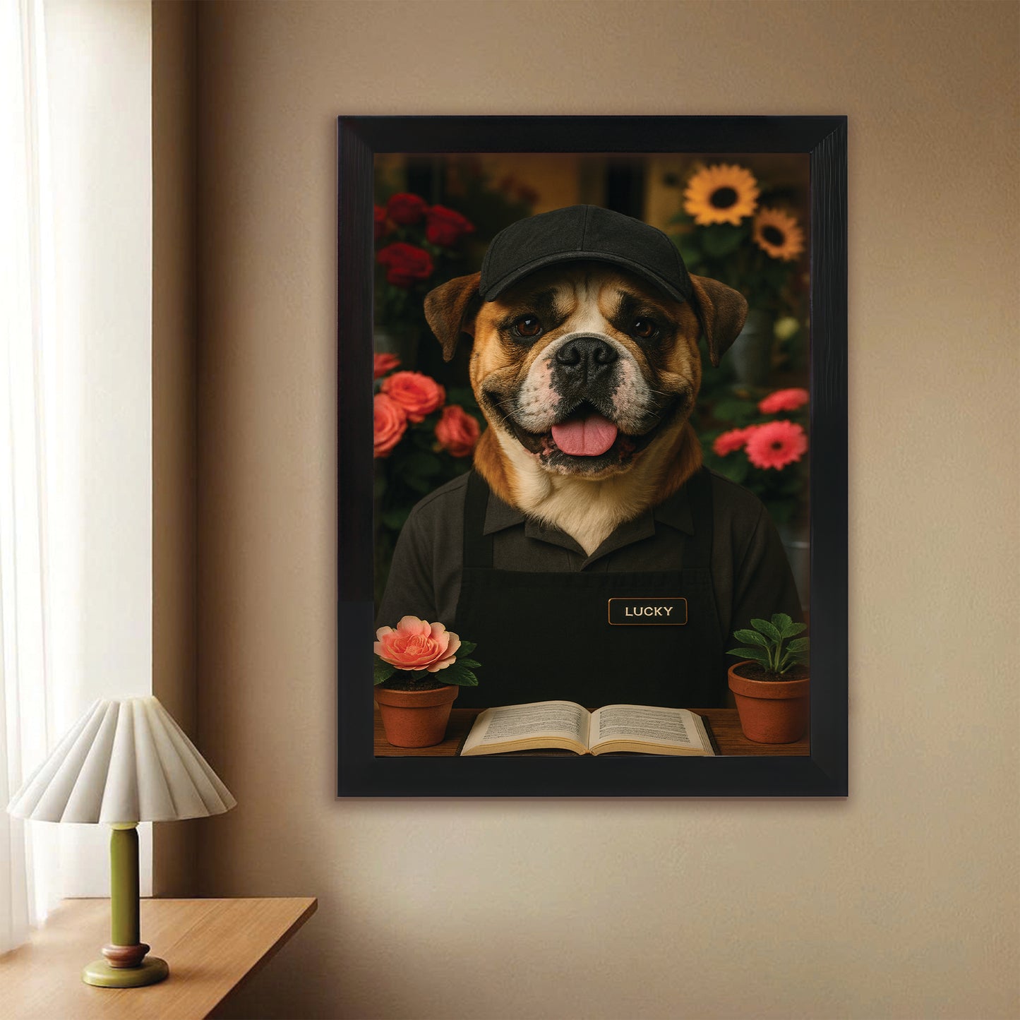 Custom Photo Flower Shop Florist Dog Canvas Framed Wall Art Gift For Dog Lovers