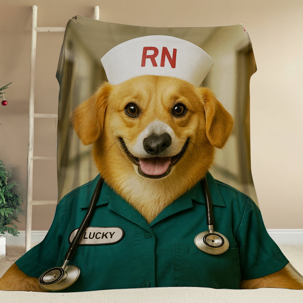 Custom Photo Registed Nurse Dog BlanketGift For Dog Lovers