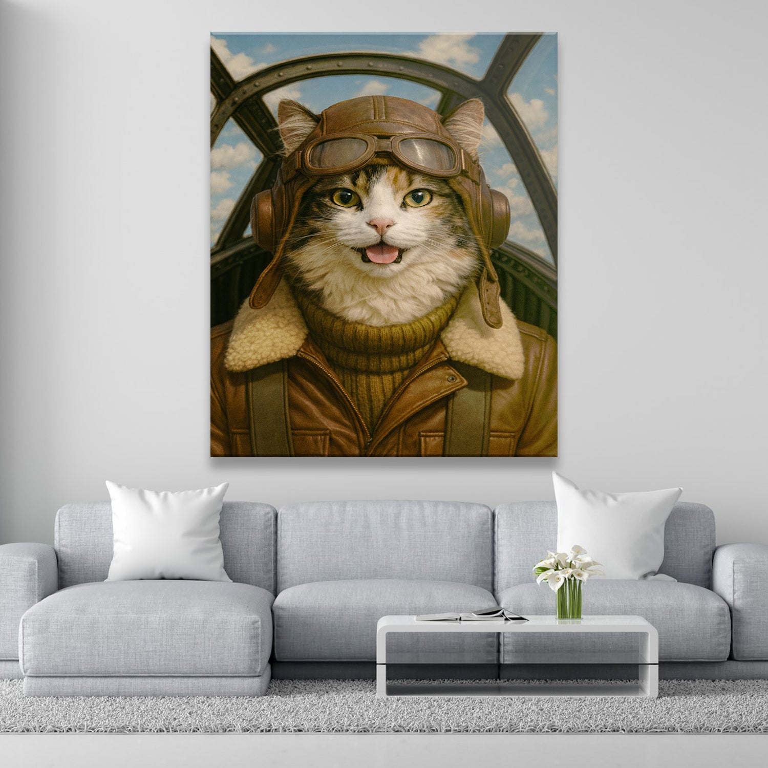Custom Photo Pilot Cat Canvas Gift For Cat Lover