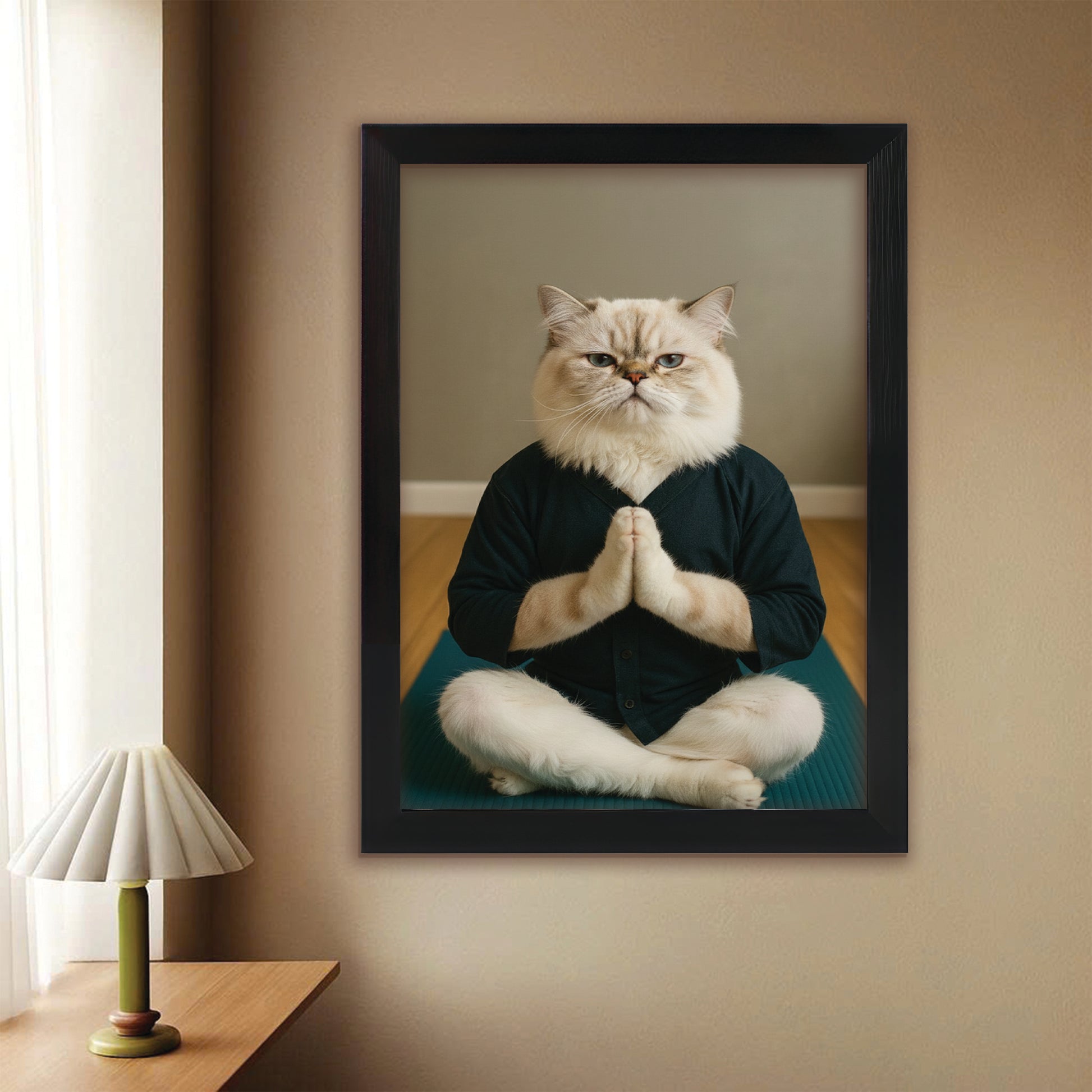 Custom Photo Yoga Cat Canvas Framed Wall Art Gift For Cat Lovers