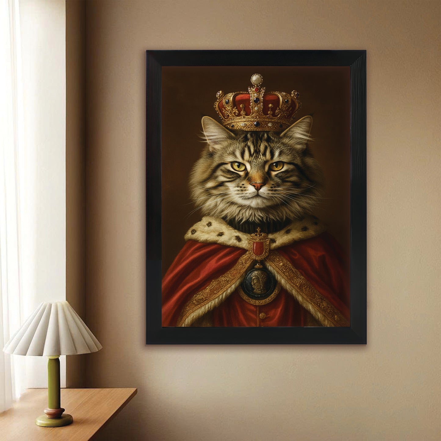 Custom Photo Royal Cat With Crown Canvas Framed Wall Art Gift For Cat Lovers