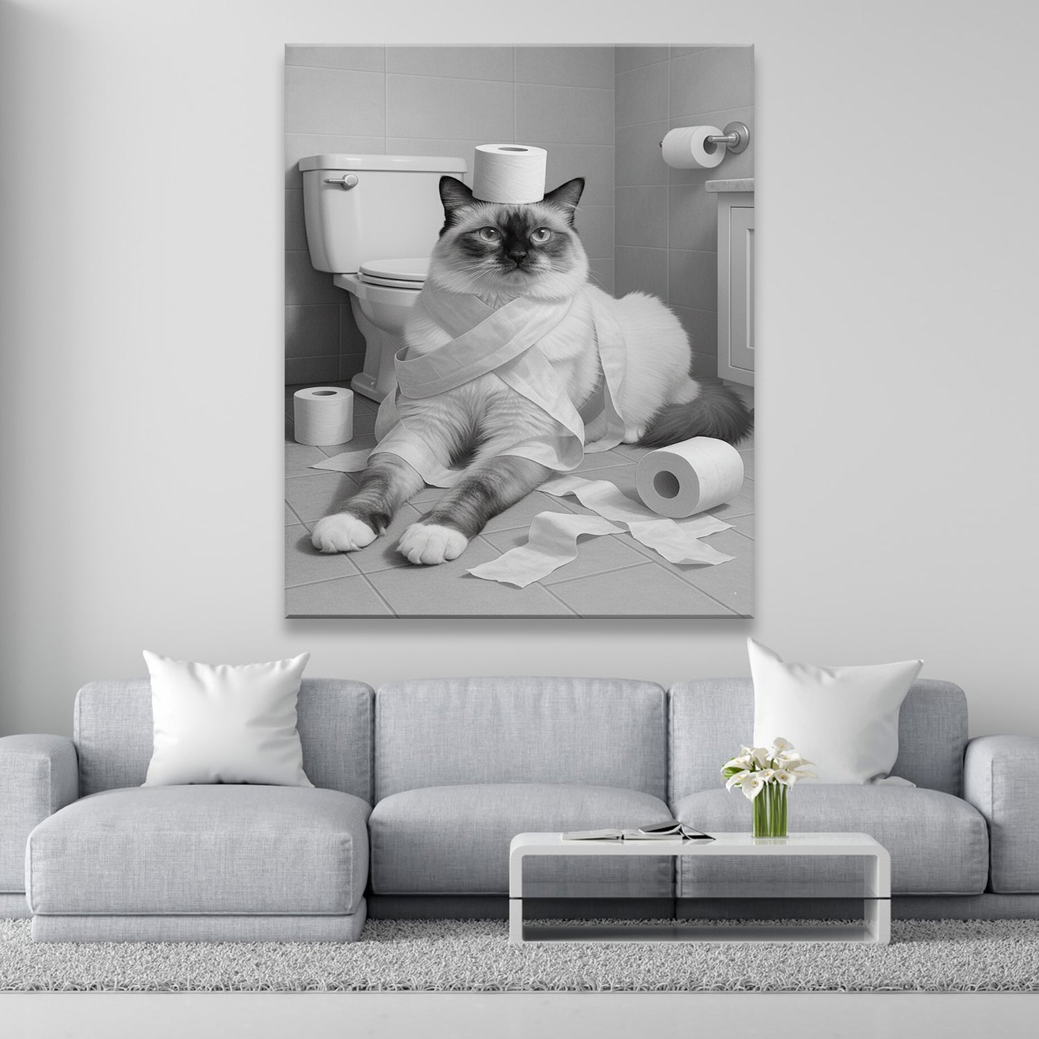 Custom Photo Cat Bathroom Style 16 Canvas Gift For Cat Lovers