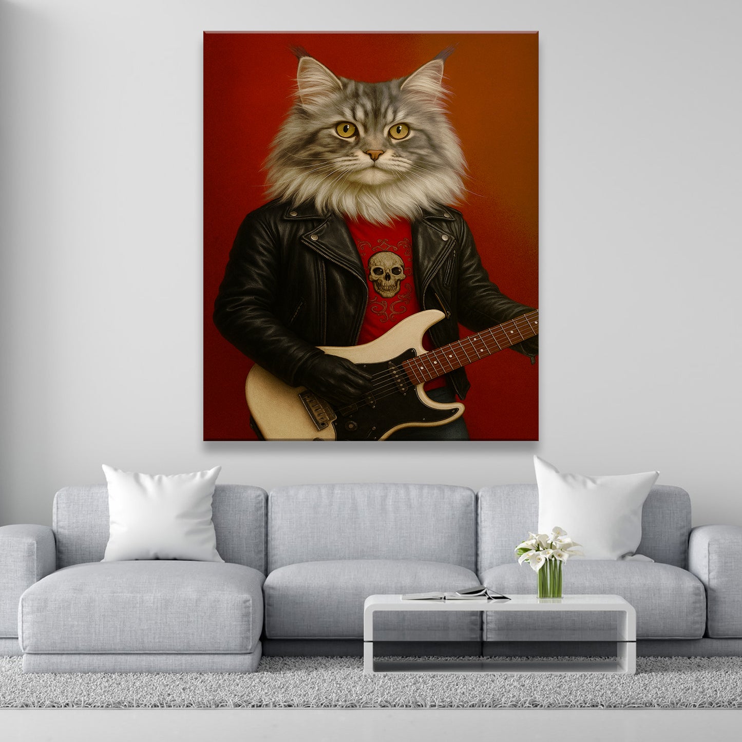 Custom Photo Guitarist Cat Canvas Gift For Cat