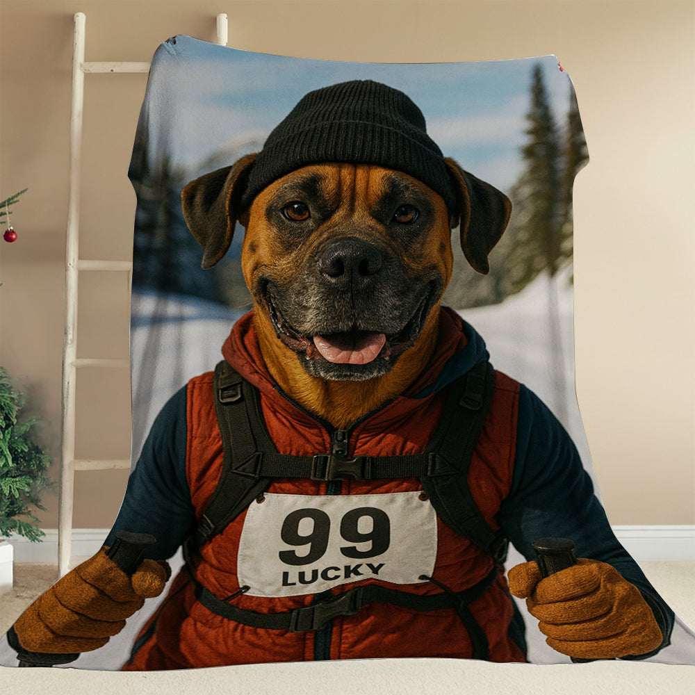 Custom Photo Cross Country Ski Dog BlanketGift For Dog Lovers