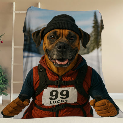 Custom Photo Cross Country Ski Dog BlanketGift For Dog Lovers