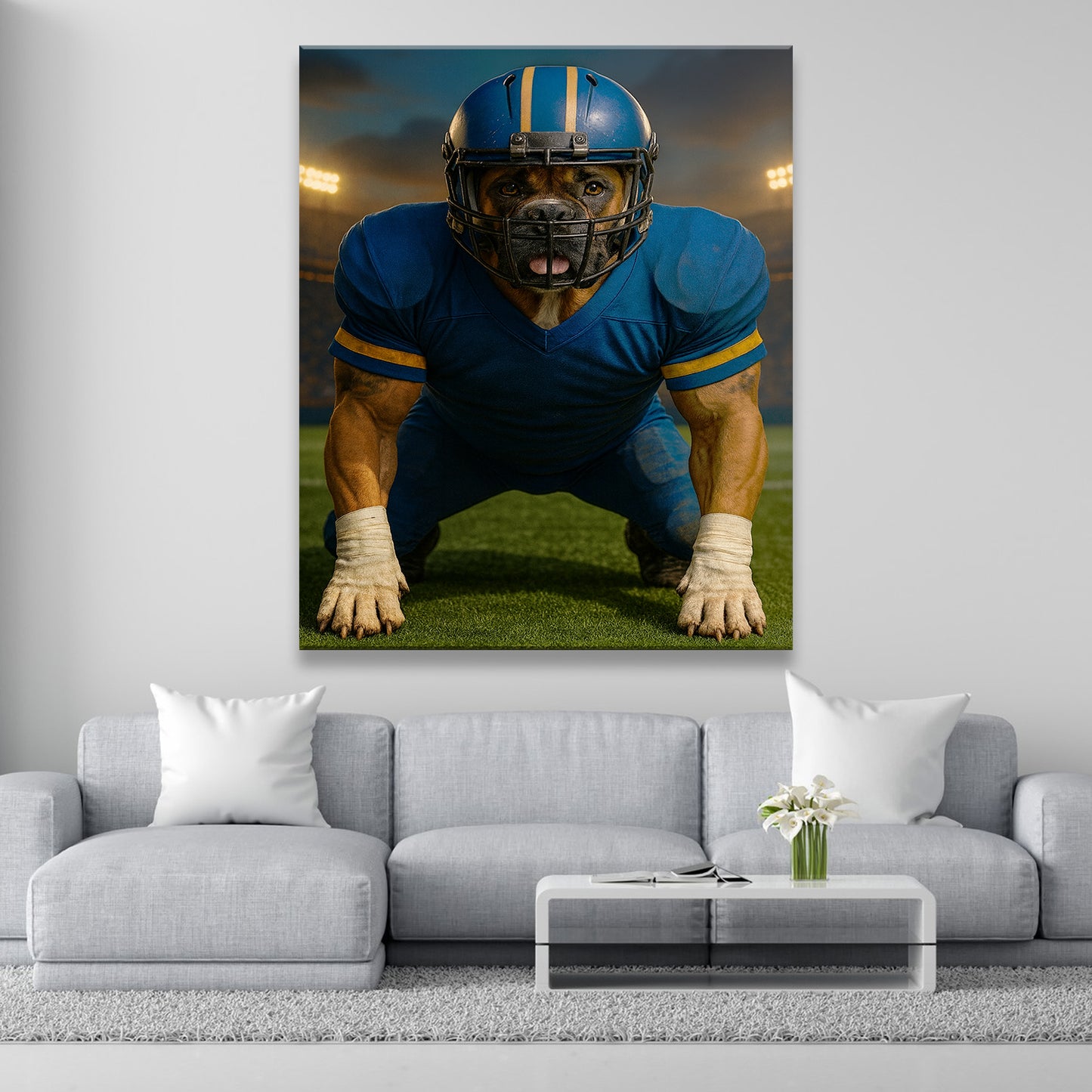 Custom Photo Football Player 2 Dog Canvas Gift For Dog Lovers