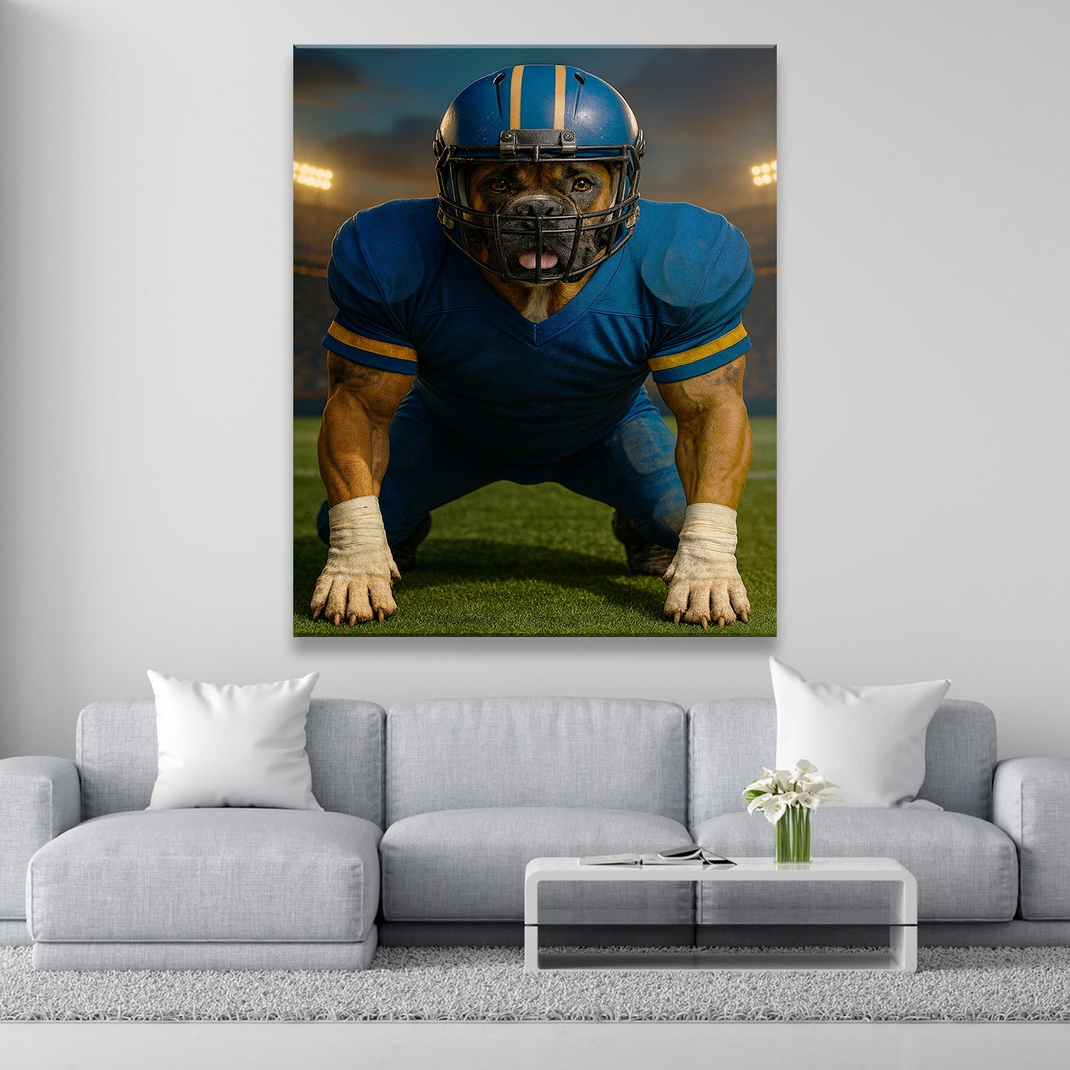 Custom Photo Football Player 2 Dog Canvas Gift For Dog Lovers