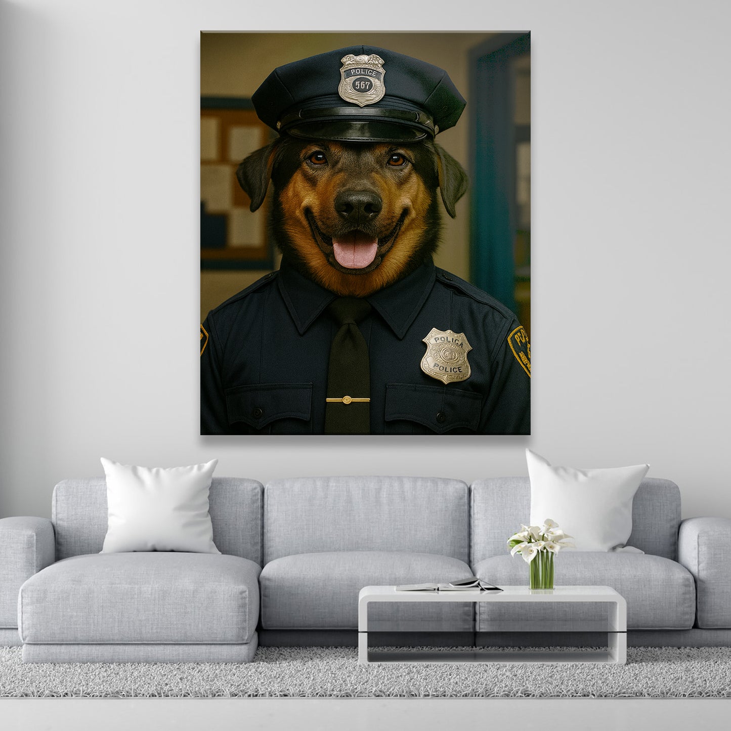 Custom Photo Police Dog Canvas Gift For Dog Lovers