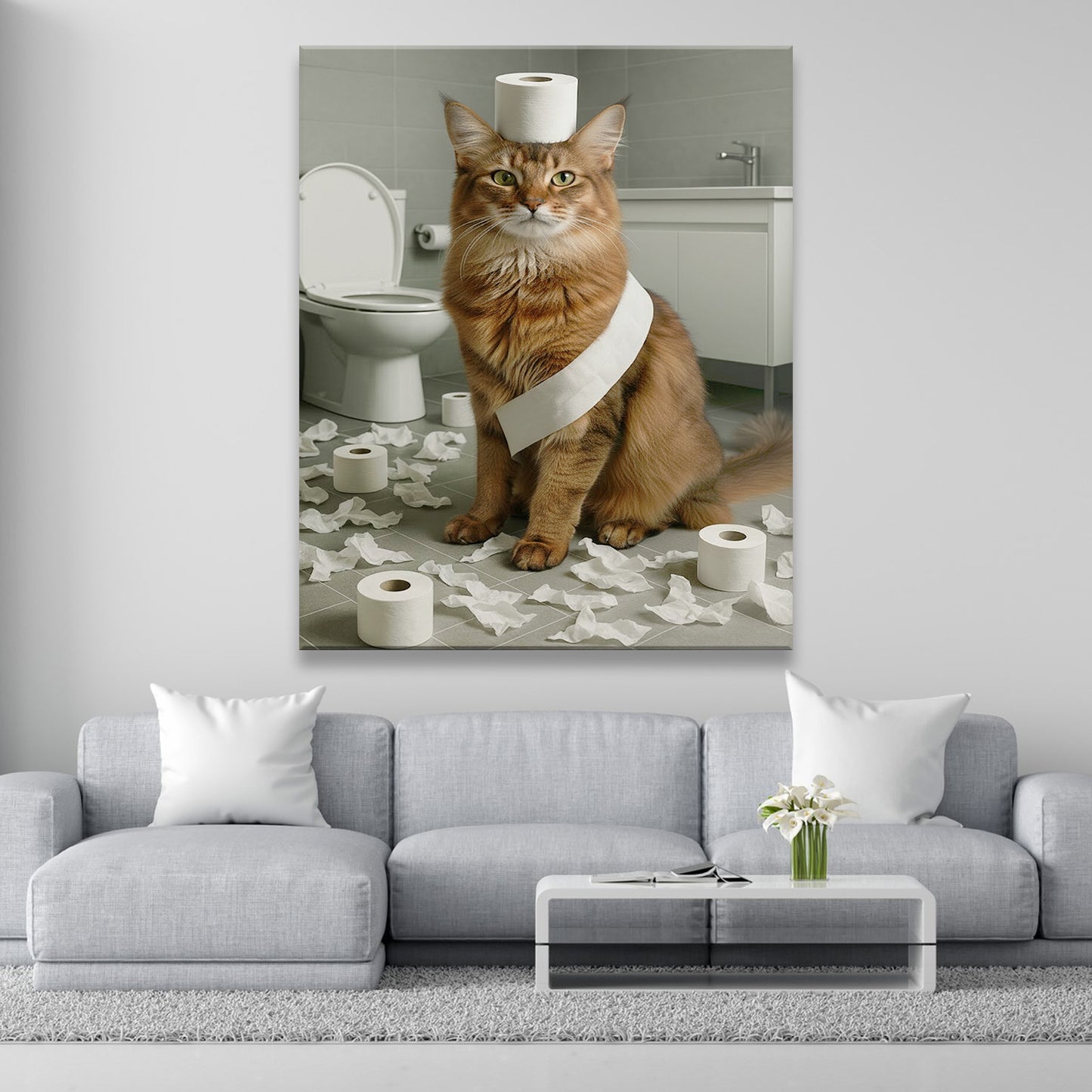 Custom Photo Cat Bathroom Style 19 Canvas Gift For Cat Lovers