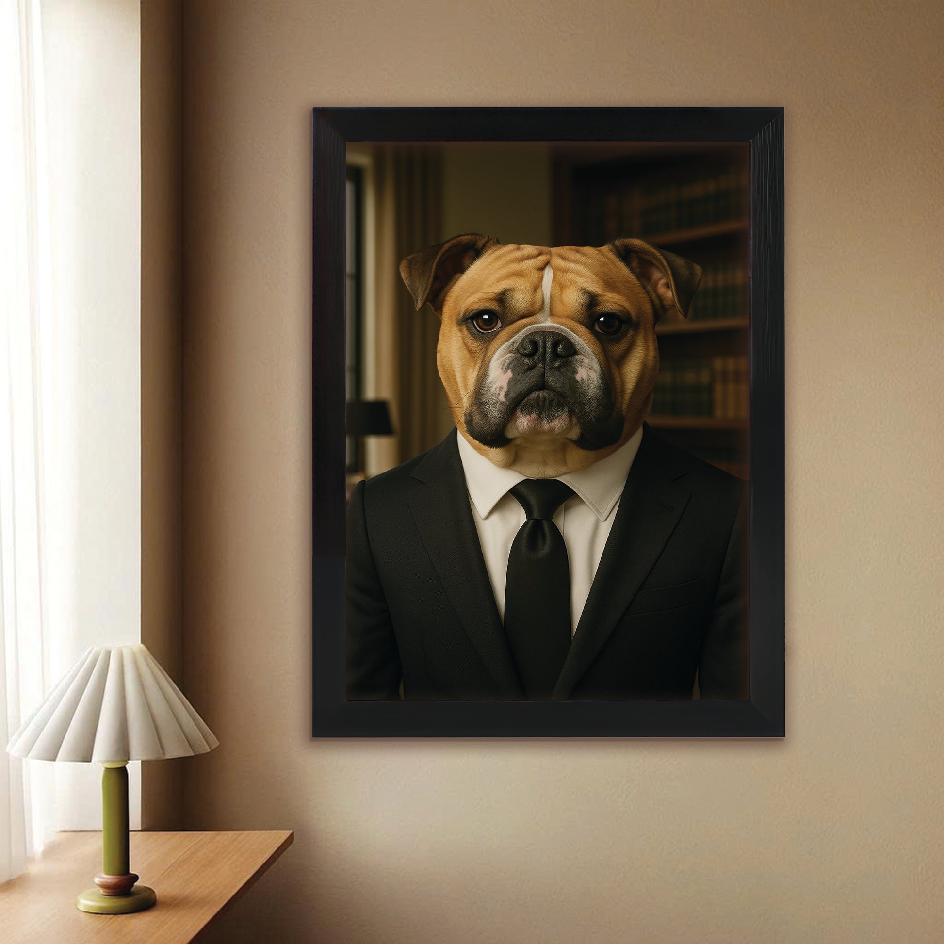 Custom Photo Business man Ceo Dog Canvas Framed Wall Art Gift For Dog Lovers