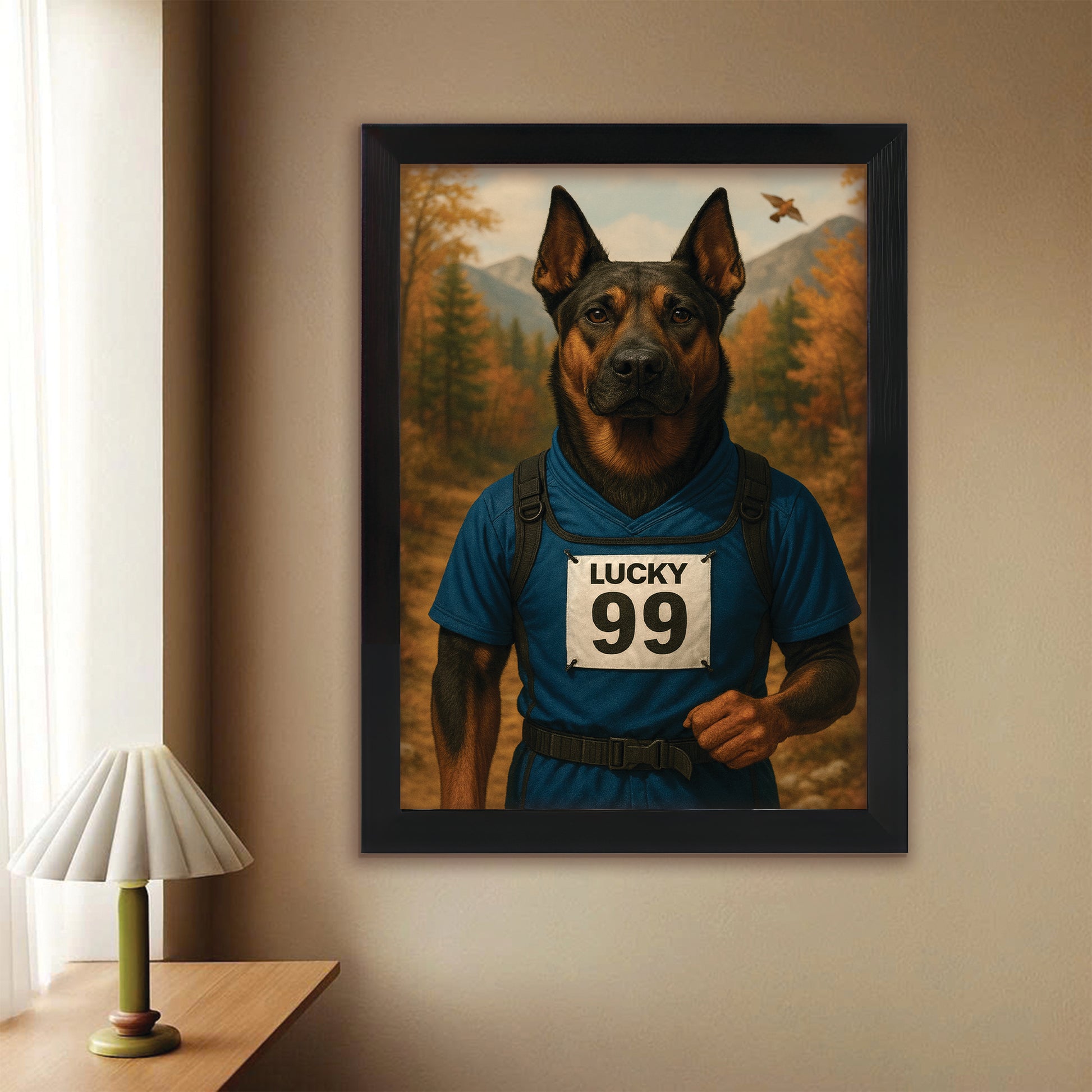 Custom Photo Trail Runner Dog Canvas Framed Wall Art Gift For Dog Lover