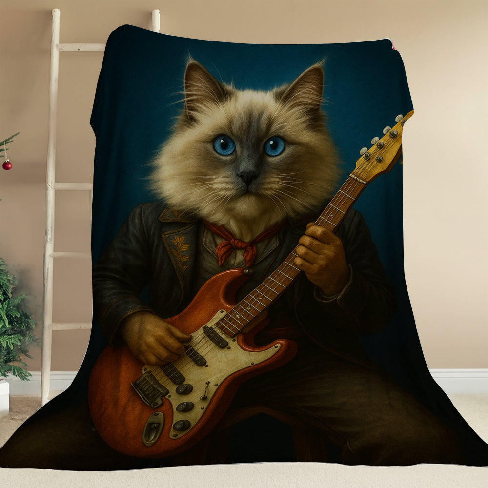 Custom Photo Cat Rock n Roll Blanket Gift For Cat Lovers