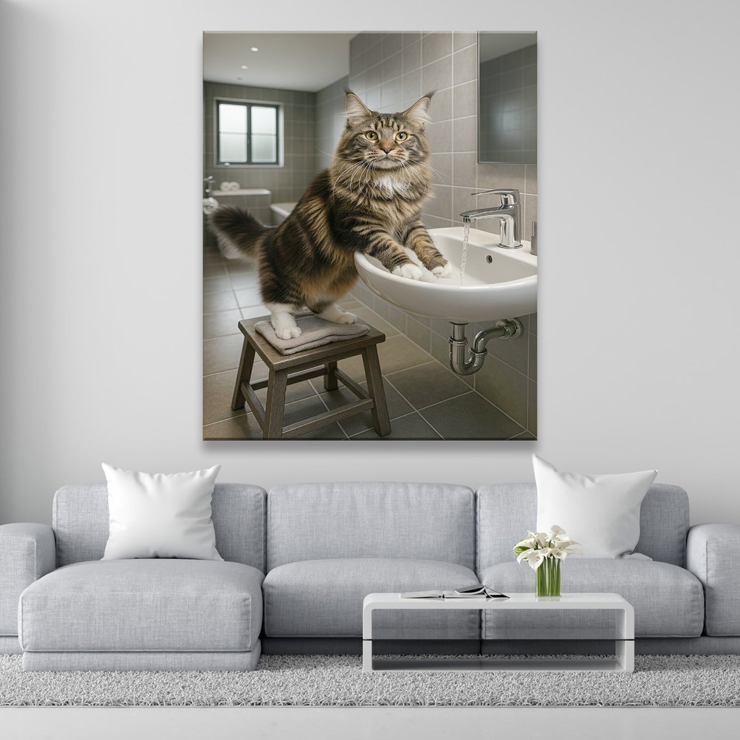 Custom Photo Cat In Bathroom Style 1 Canvas Gift For Cat Lovers