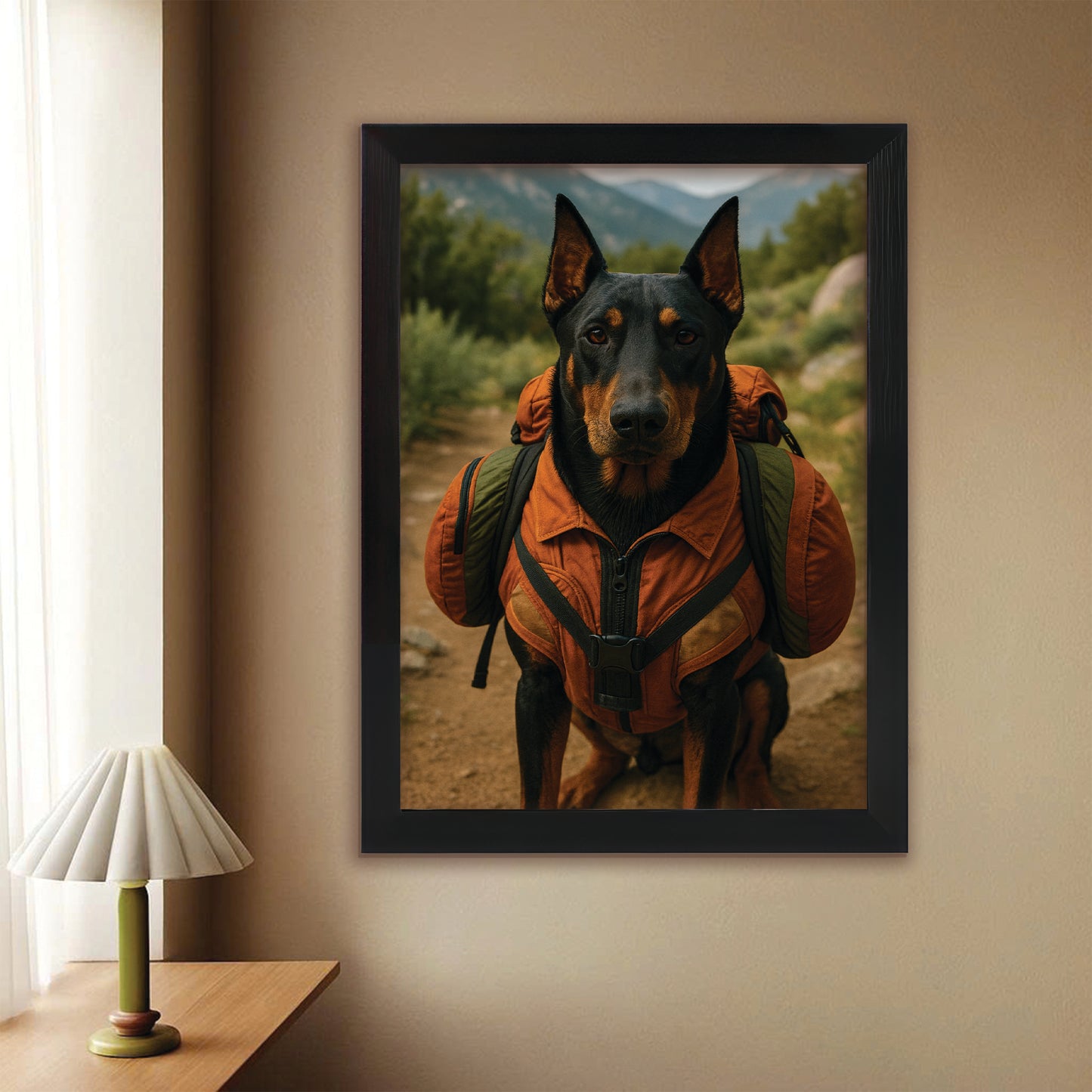 Custom Photo Backpacking Hiking Dog Canvas Framed Wall Art Gift For Dog Lovers