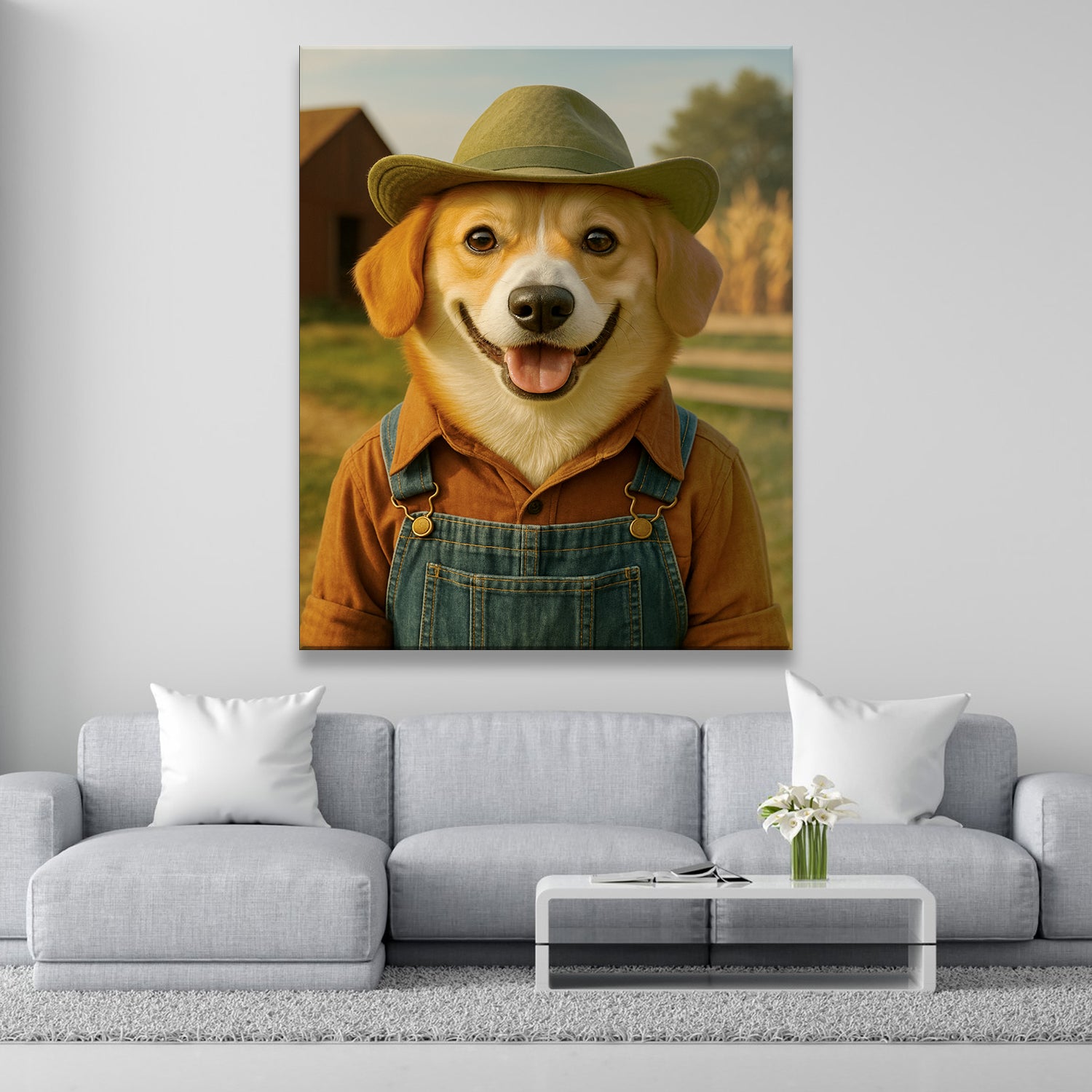 Custom Photo Farmer Farmhouse Dog Canvas