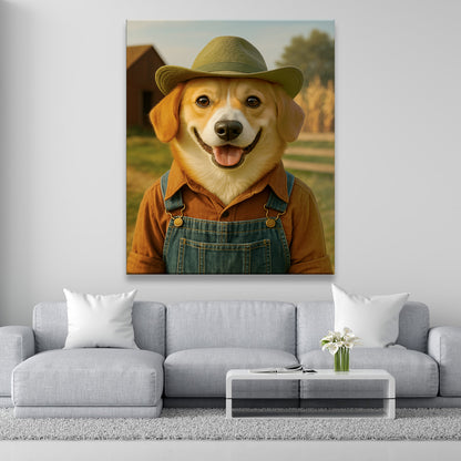 Custom Photo Farmer Farmhouse Dog Canvas