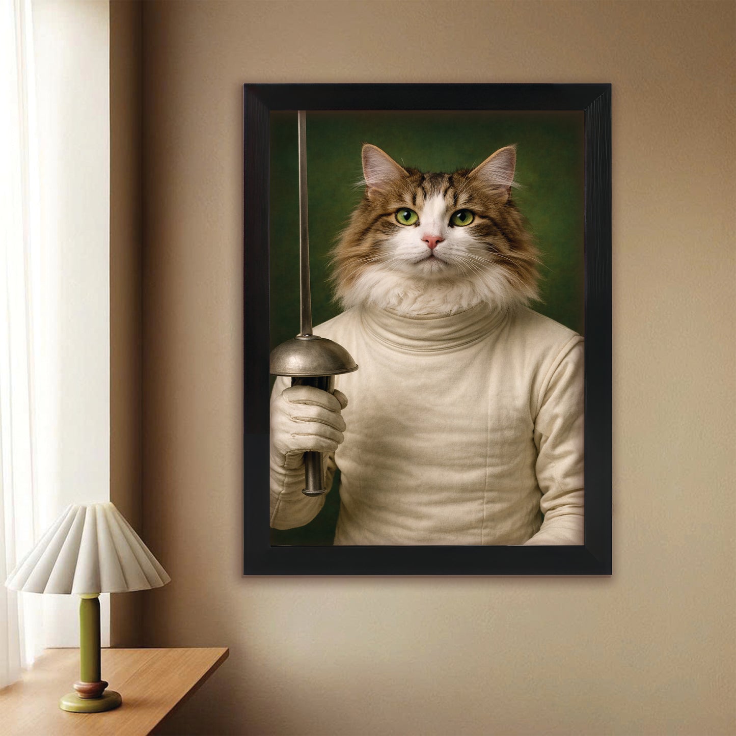 Custom Photo Fencer Cat Canvas Framed Wall Art  Gift For Cat Lovers
