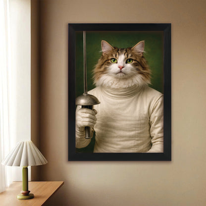 Custom Photo Fencer Cat Canvas Framed Wall Art  Gift For Cat Lovers