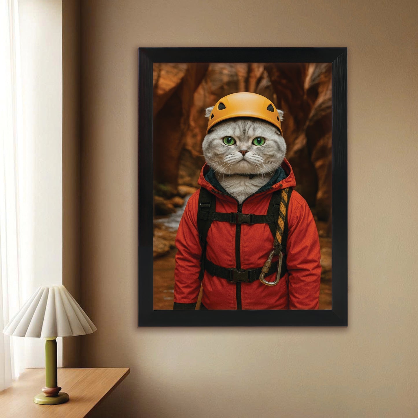 Custom Photo Canyoneering Slot Canyon Adventure Cat Canvas Framed Wall Art Gift For Cat Lovers