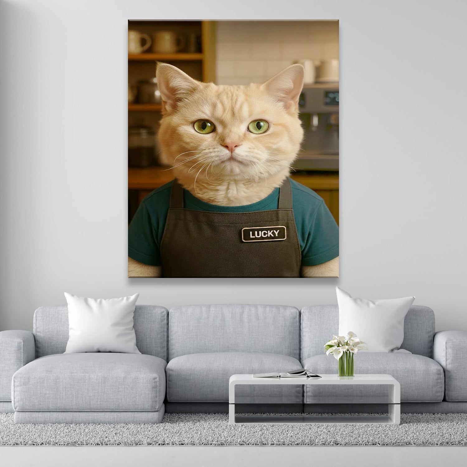 Custom Photo Barista Cat Canvas Gift For Cat Lovers