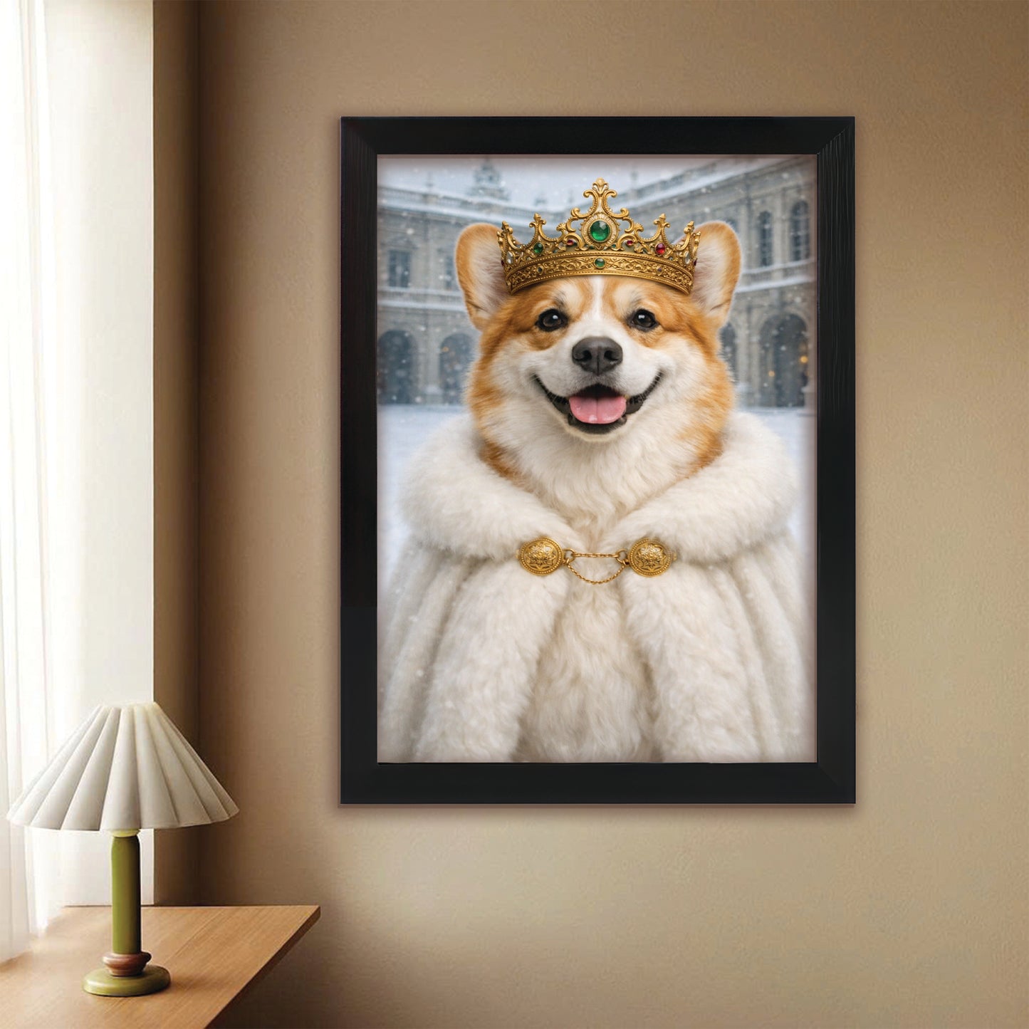 Custom Photo Royal Winter Queen Dog Canvas Framed Wall Art Gift For Dog Lovers