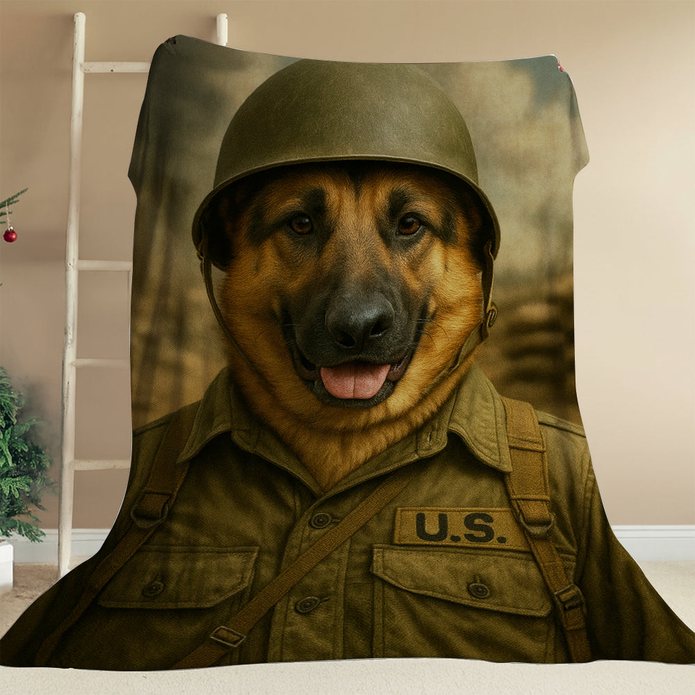 Custom Photo Military Dog BlanketGift For Dog Lovers