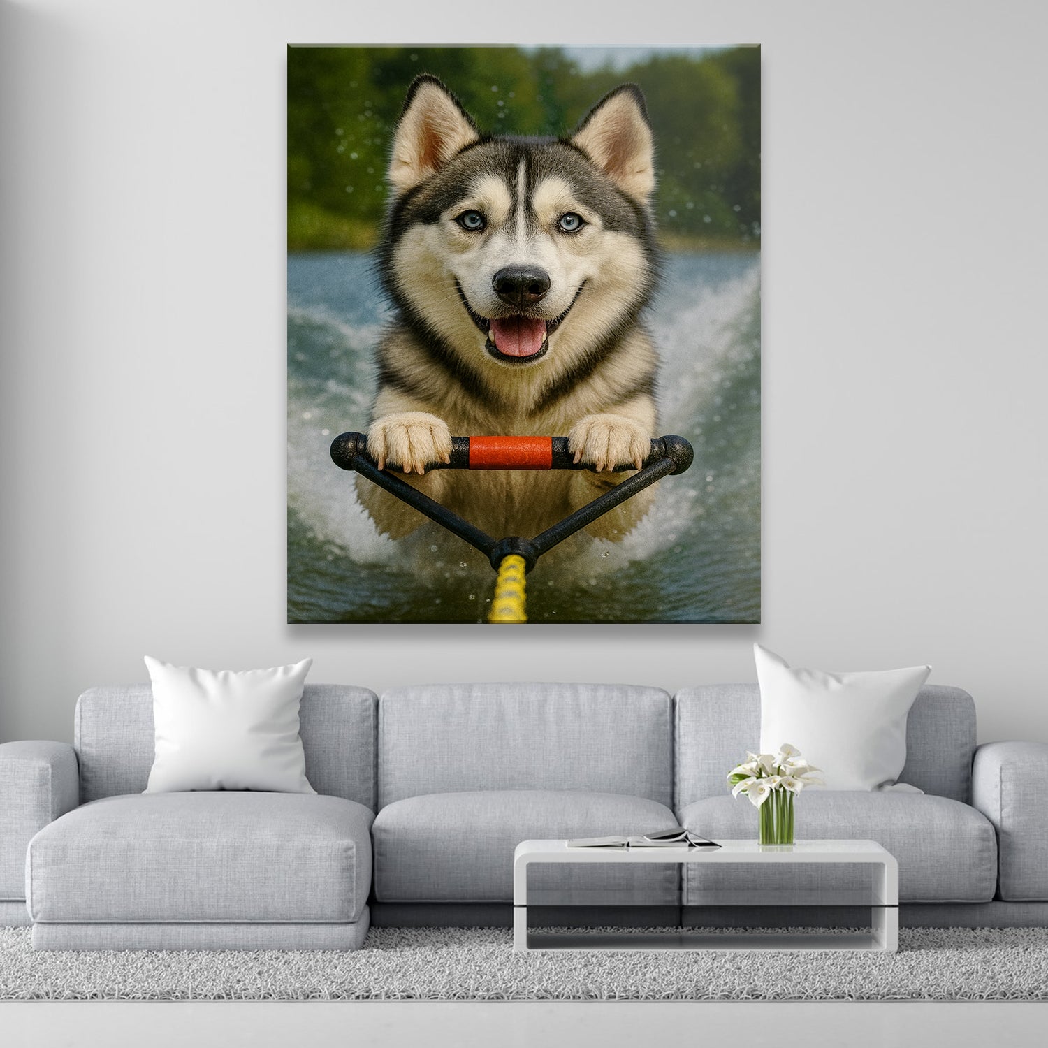 Custom Photo Water Ski Dog Canvas Gift For Dog Lovers