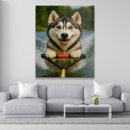 Custom Photo Water Ski Dog Canvas Gift For Dog Lovers