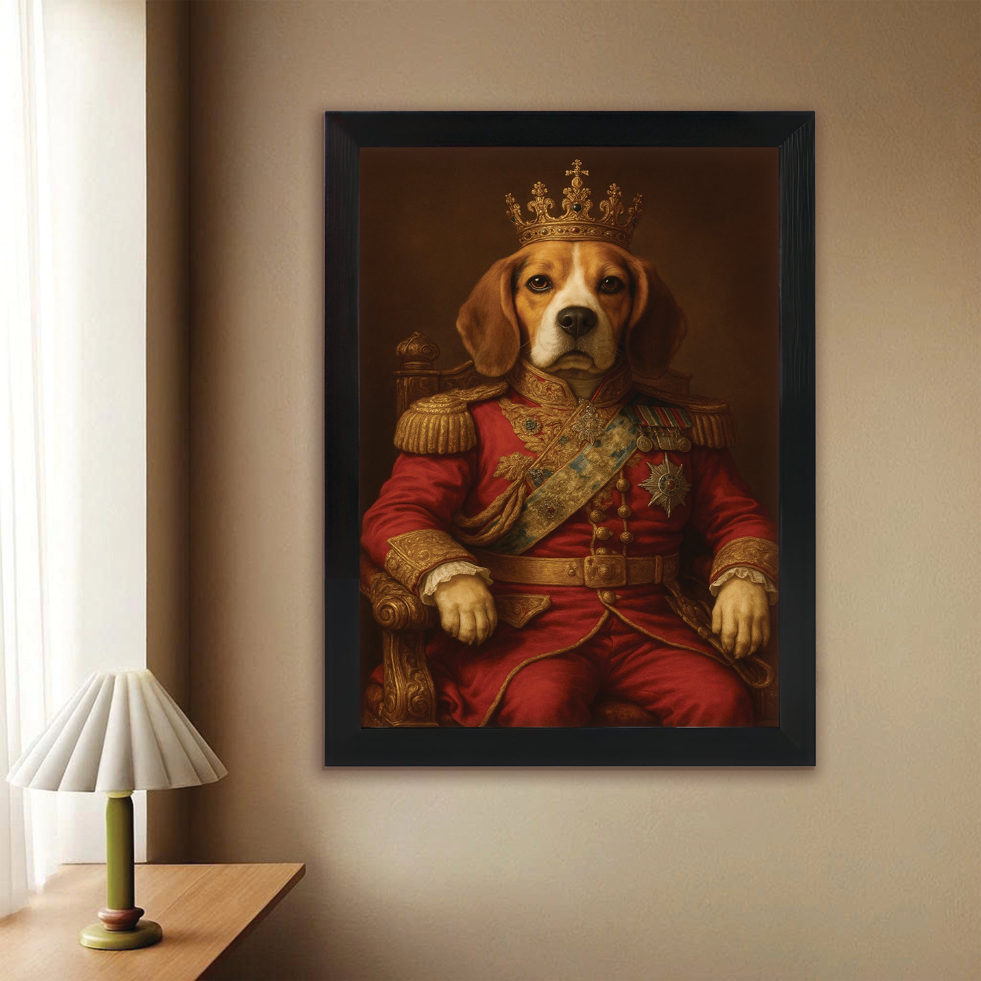Custom Photo King Dog With Crown Royal Canvas Framed Wall Art Gift For Dog Lovers