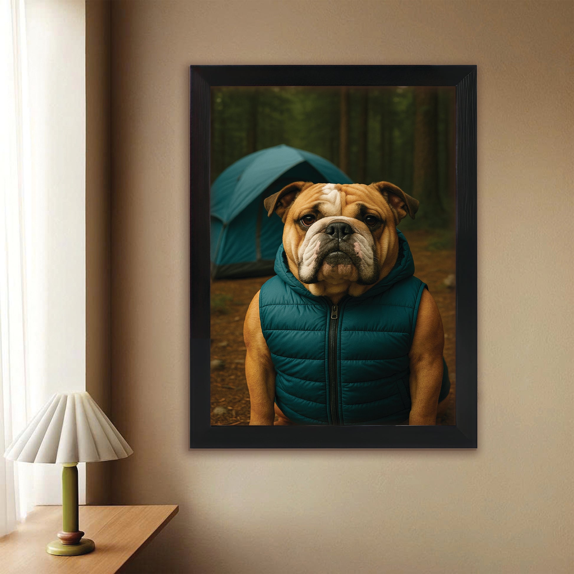 Custom Photo Dog Camping Canvas Framed Wall Art Gift For Dog Lovers