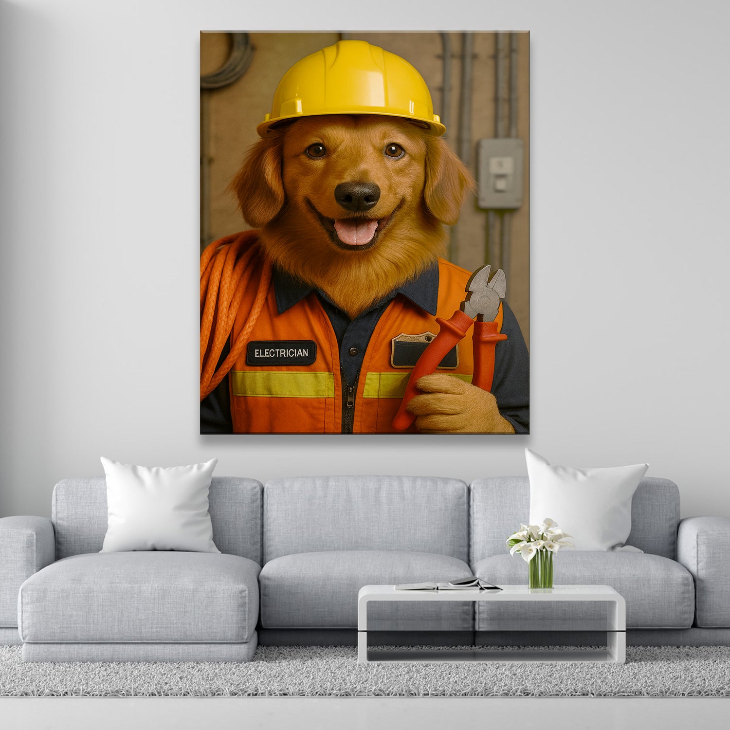 Custom Photo Electrician Dog Canvas Gift For Dog Lovers