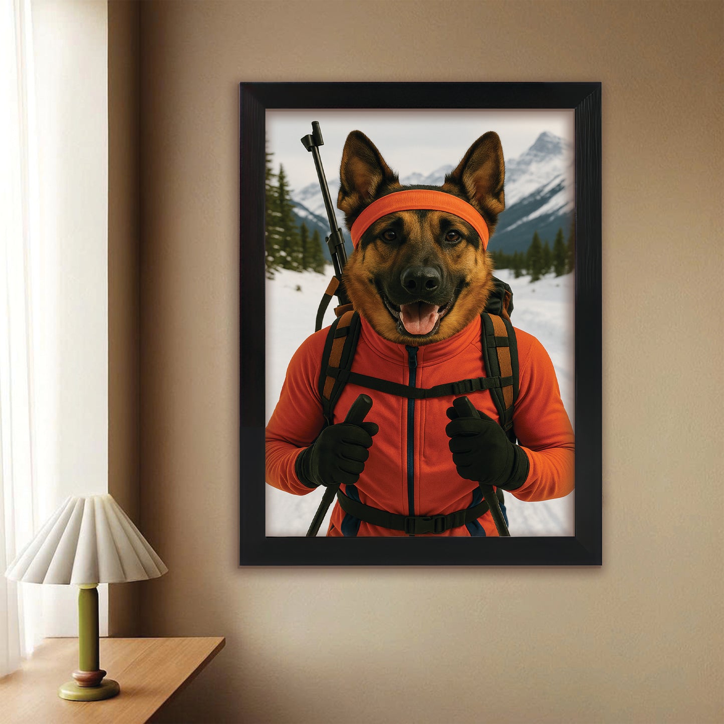 Custom Photo Biathlete Cross Country Skiing Dog Canvas Framed Wall Art Gift For Dog Lovers
