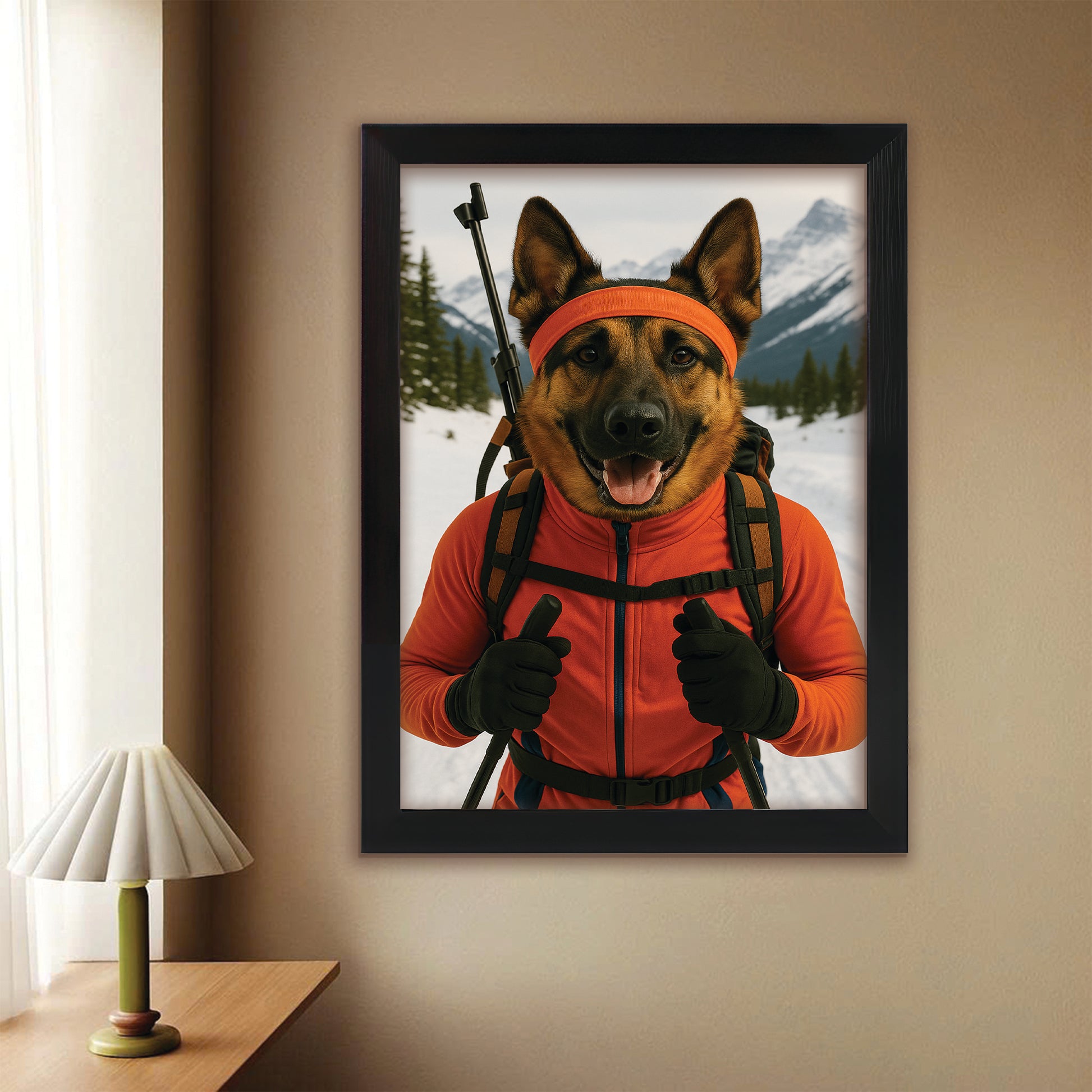 Custom Photo Biathlete Cross Country Skiing Dog Canvas Framed Wall Art Gift For Dog Lovers