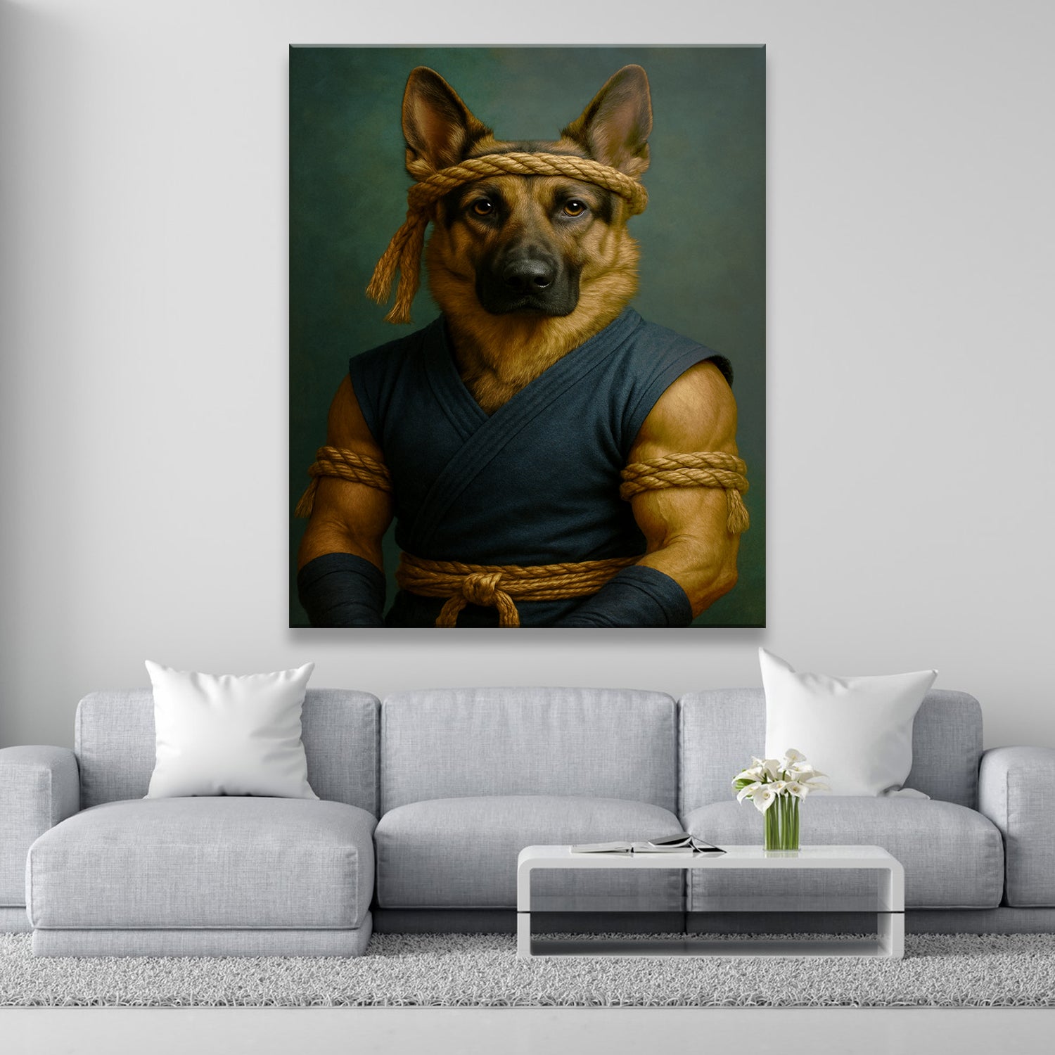 Custom Photo Fighter Warrior Art Dog Canvas Gift For Dog Lovers