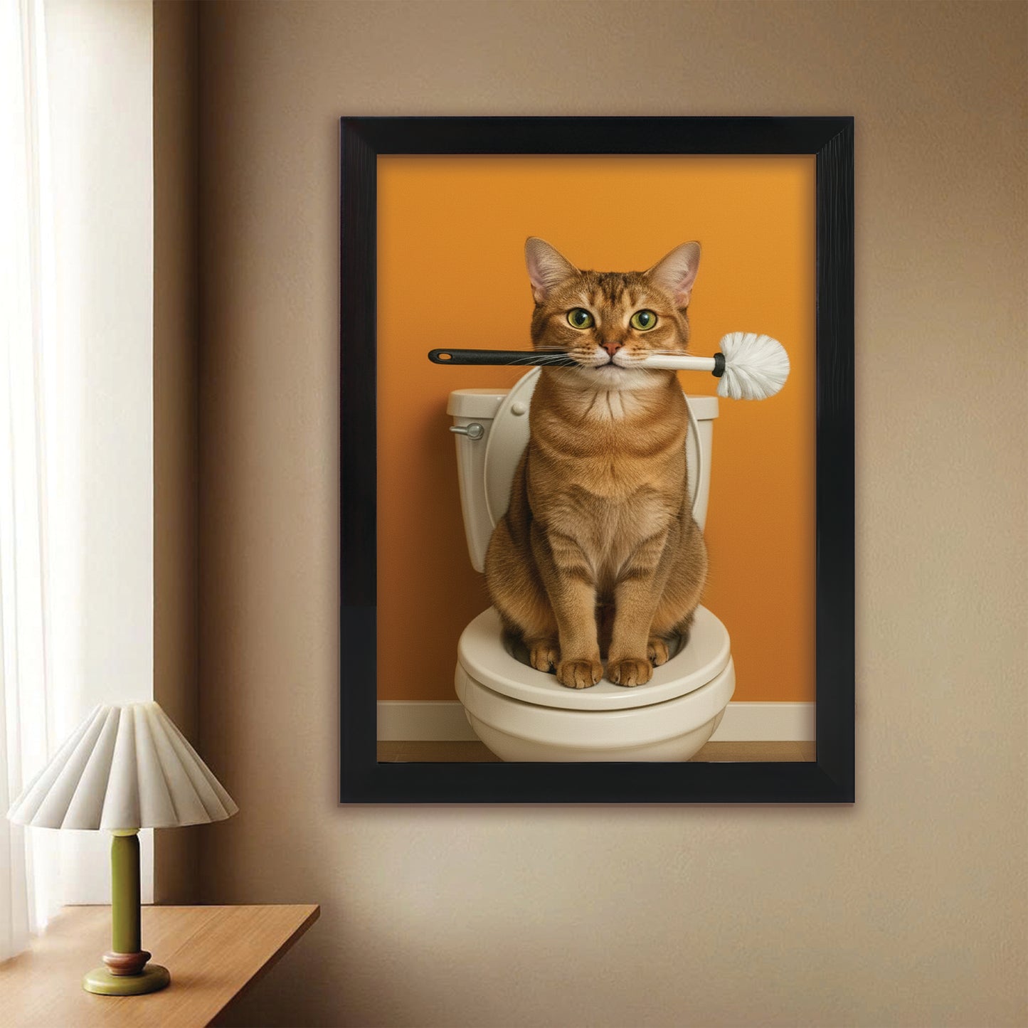 Custom Photo Cat Bathroom Style 31 Canvas Framed Wall Art Gift For Cat Lovers