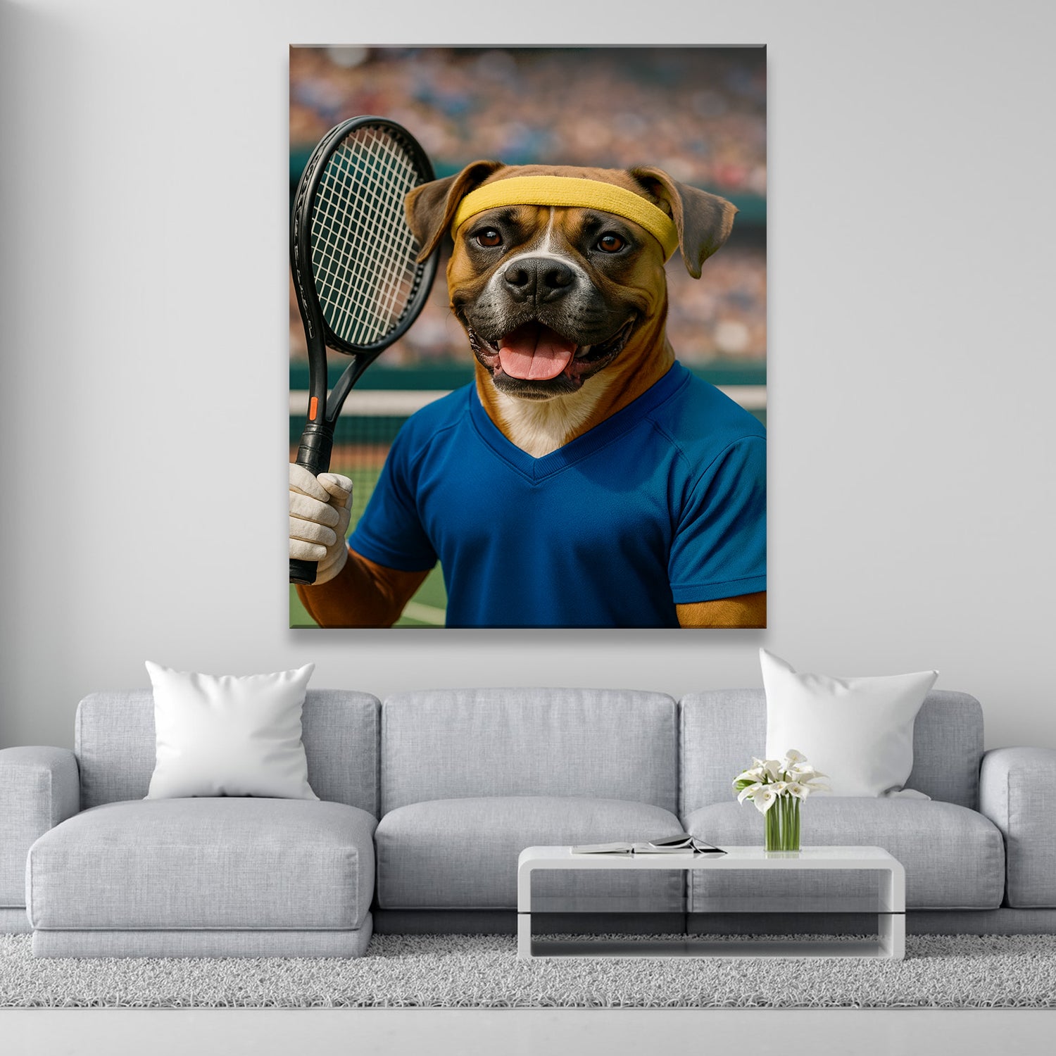 Custom Photo Tennis Player Dog Canvas Gift For Dog Lovers