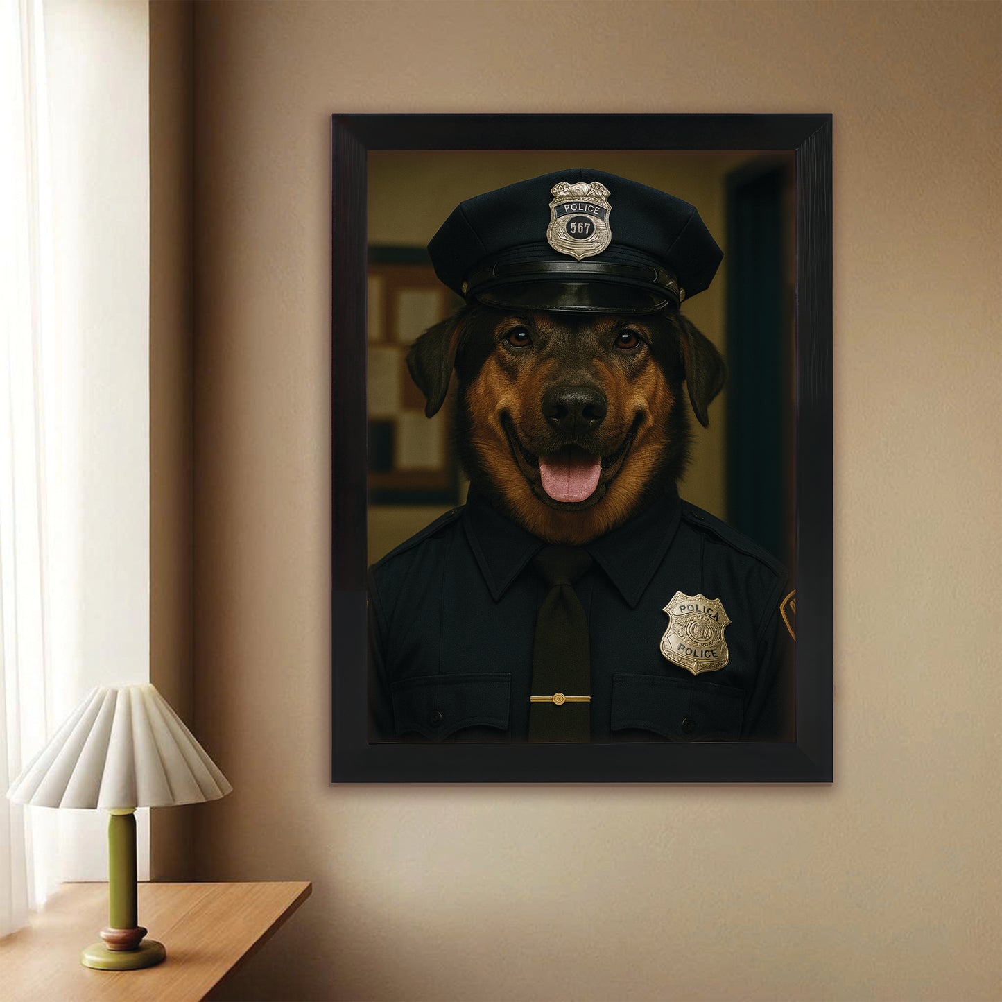 Custom Photo Police Dog Canvas Framed Wall Art Gift For Dog Lovers