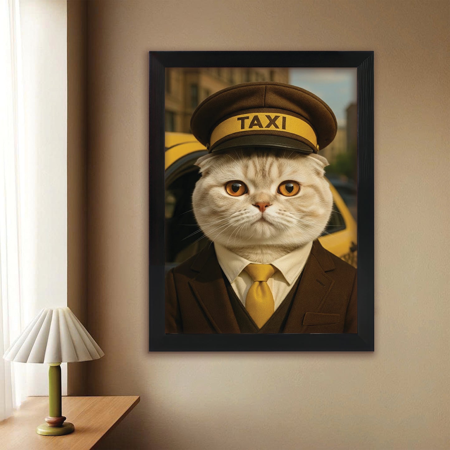 Custom Photo Taxi Driver Cat Canvas Framed Wall Art Gift For Cat Lovers
